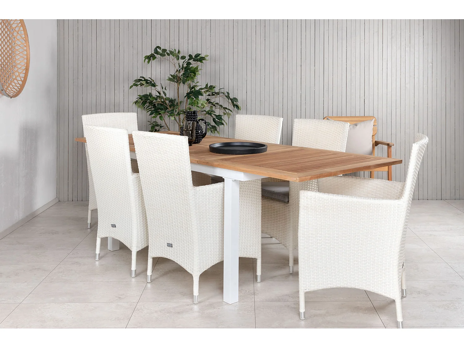 Panama Ensemble table et chaises de jardin, table 90x152/210cm et 6 chaises Malin, blanc, naturel.