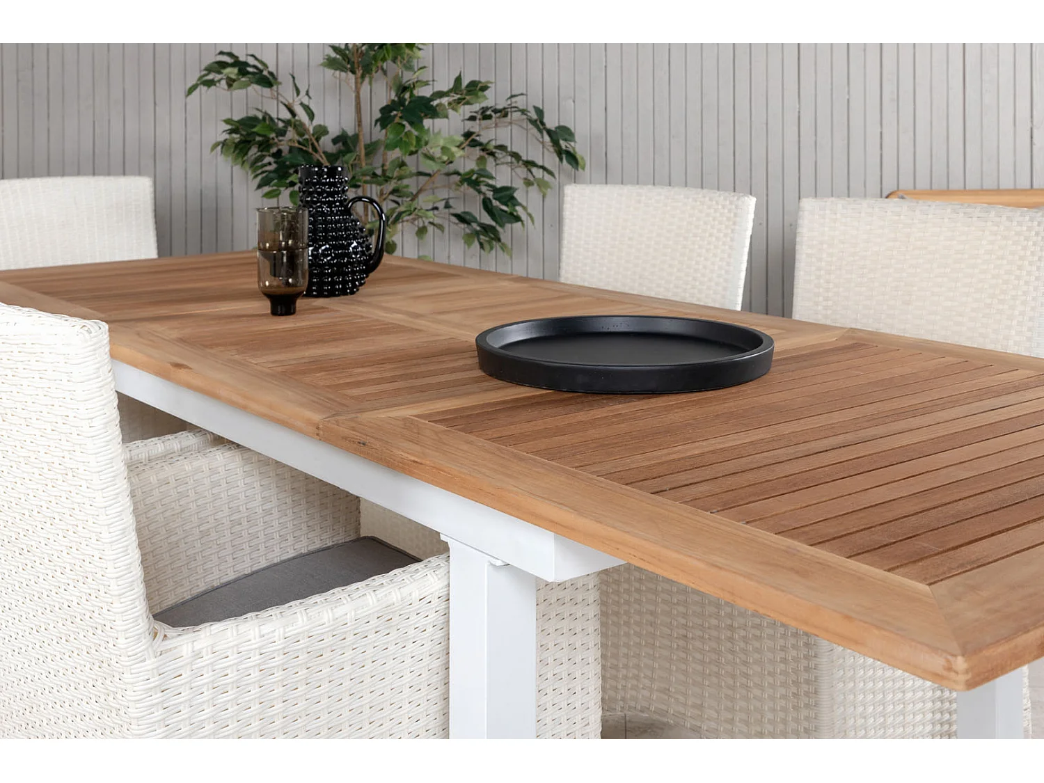 Panama Ensemble table et chaises de jardin, table 90x152/210cm et 6 chaises Malin, blanc, naturel.