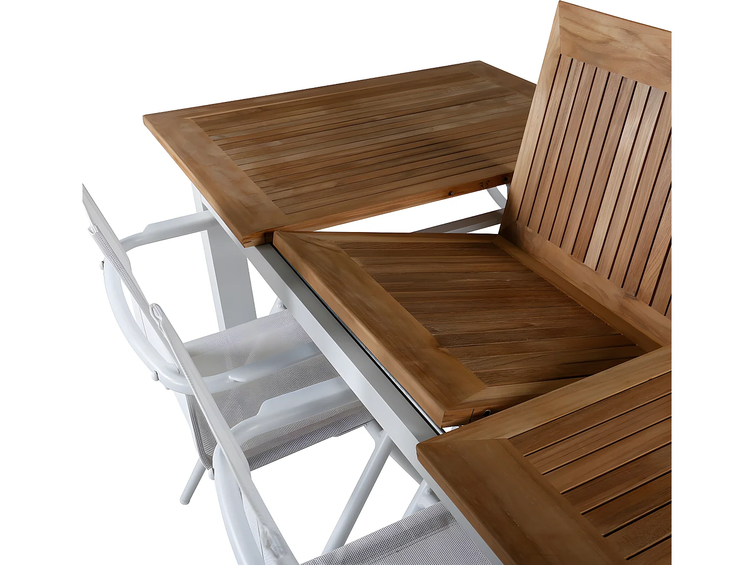 Panama Ensemble table et chaises de jardin, table 90x152/210cm et 4 chaises Alina, blanc, naturel.