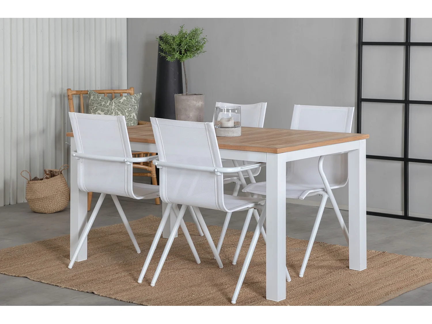 Panama Ensemble table et chaises de jardin, table 90x152/210cm et 4 chaises Alina, blanc, naturel.
