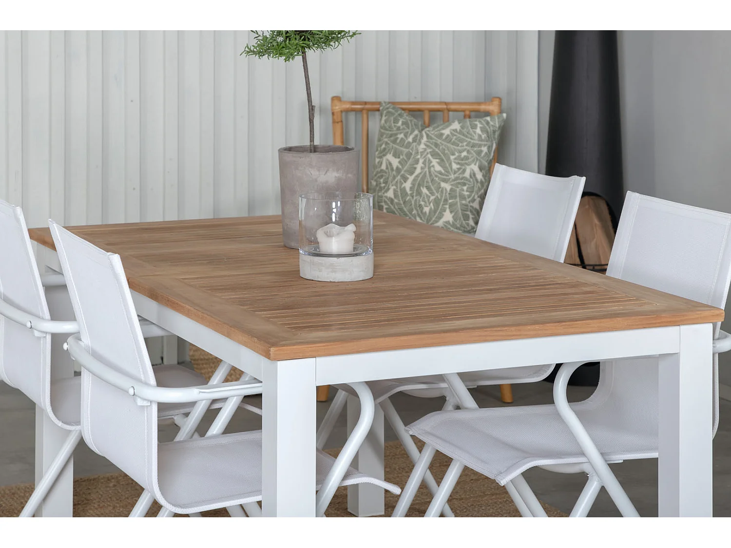 Panama Ensemble table et chaises de jardin, table 90x152/210cm et 4 chaises Alina, blanc, naturel.