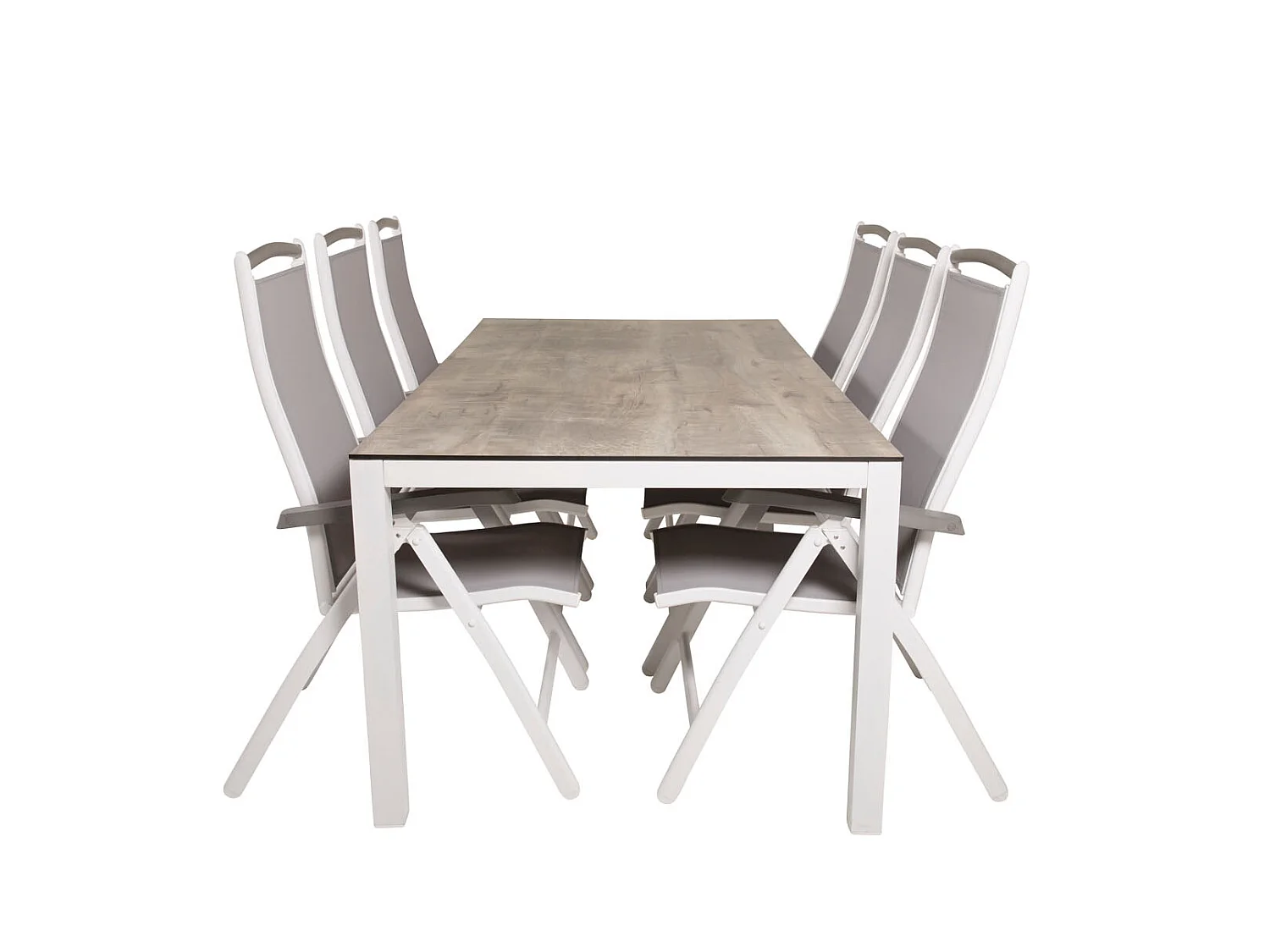 Llama Ensemble table et chaises de jardin, table 100x205cm et 6 chaises 5pos Albany, blanc, gris, crème.