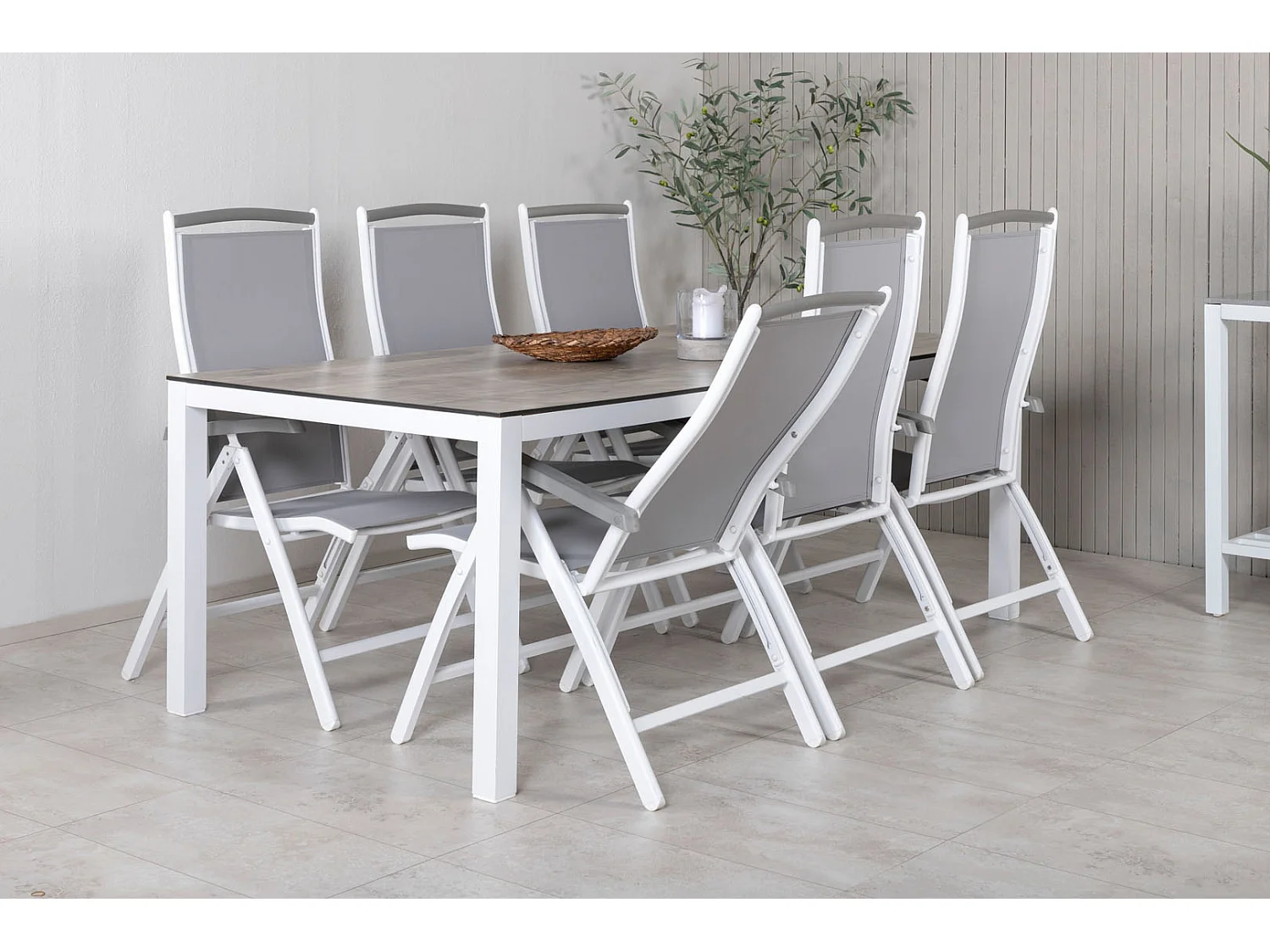 Llama Ensemble table et chaises de jardin, table 100x205cm et 6 chaises 5pos Albany, blanc, gris, crème.