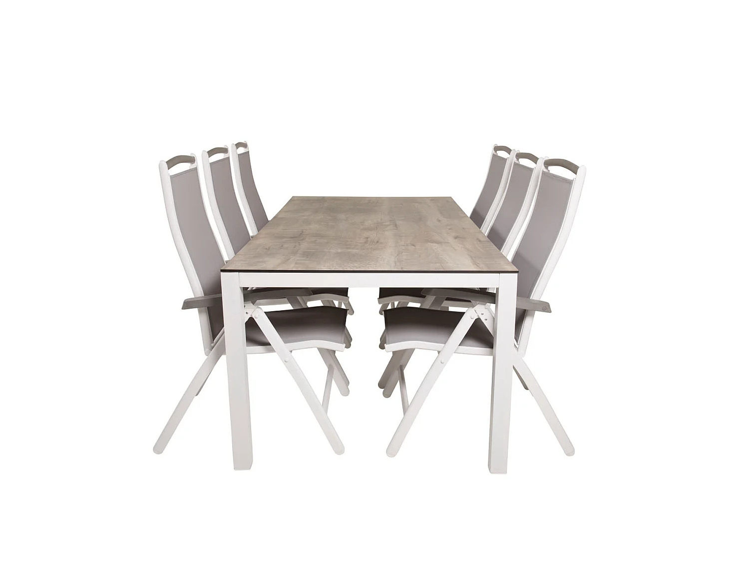 Llama Ensemble table et chaises de jardin, table 100x205cm et 6 chaises 5pos Albany, blanc, gris, crème.