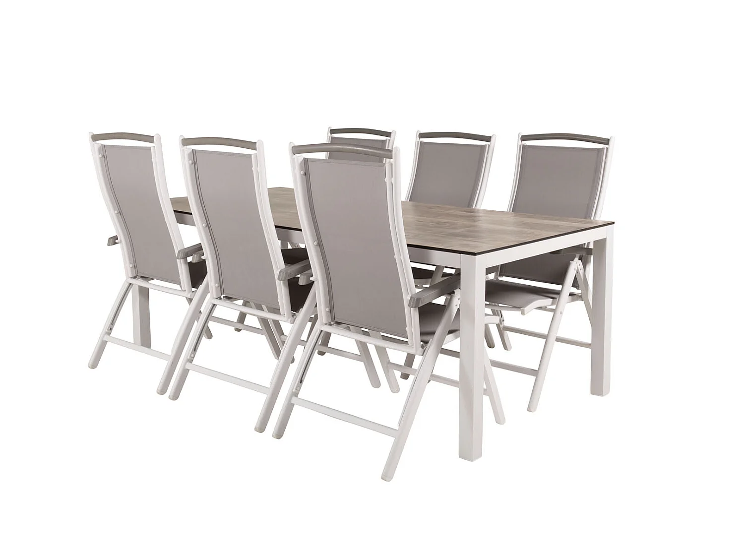 Llama tuinmeubelset tafel 100x205cm en 6 stoel 5pos Albany wit, grijs, crèmekleur.