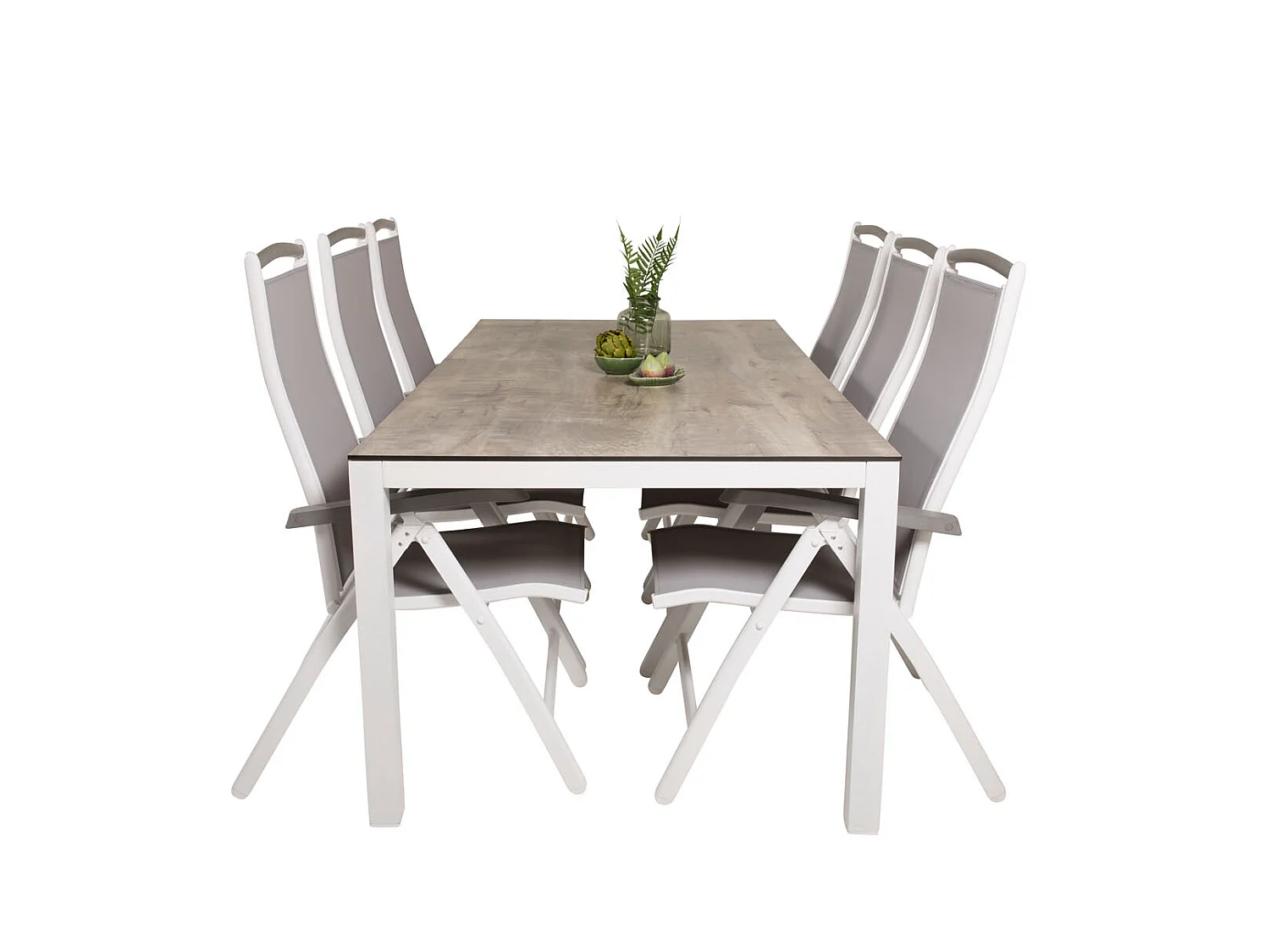 Llama tuinmeubelset tafel 100x205cm en 6 stoel 5pos Albany wit, grijs, crèmekleur.