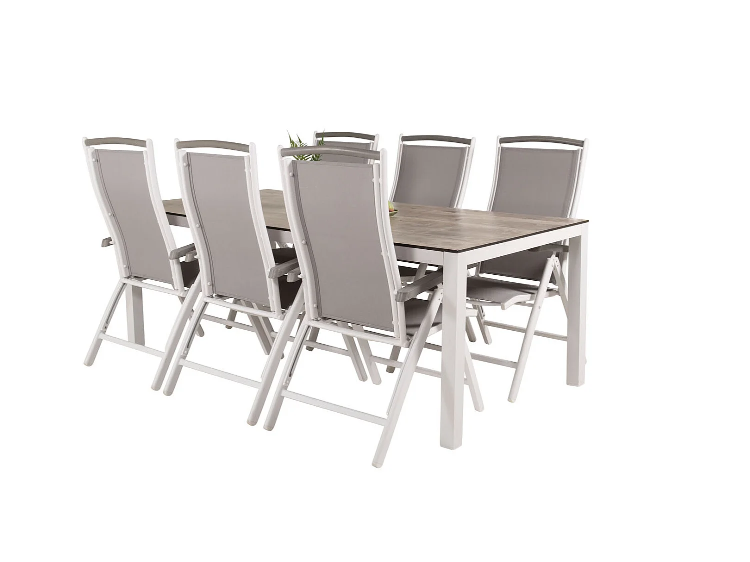 Llama tuinmeubelset tafel 100x205cm en 6 stoel 5pos Albany wit, grijs, crèmekleur.