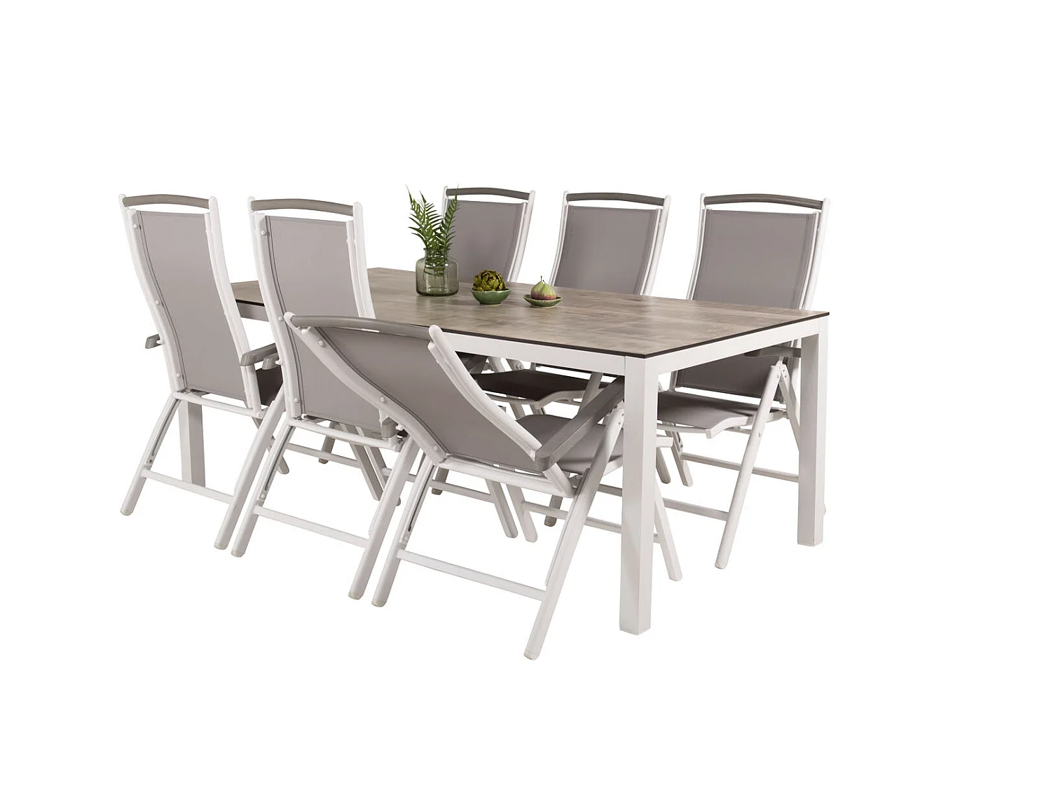 Llama tuinmeubelset tafel 100x205cm en 6 stoel 5pos Albany wit, grijs, crèmekleur.