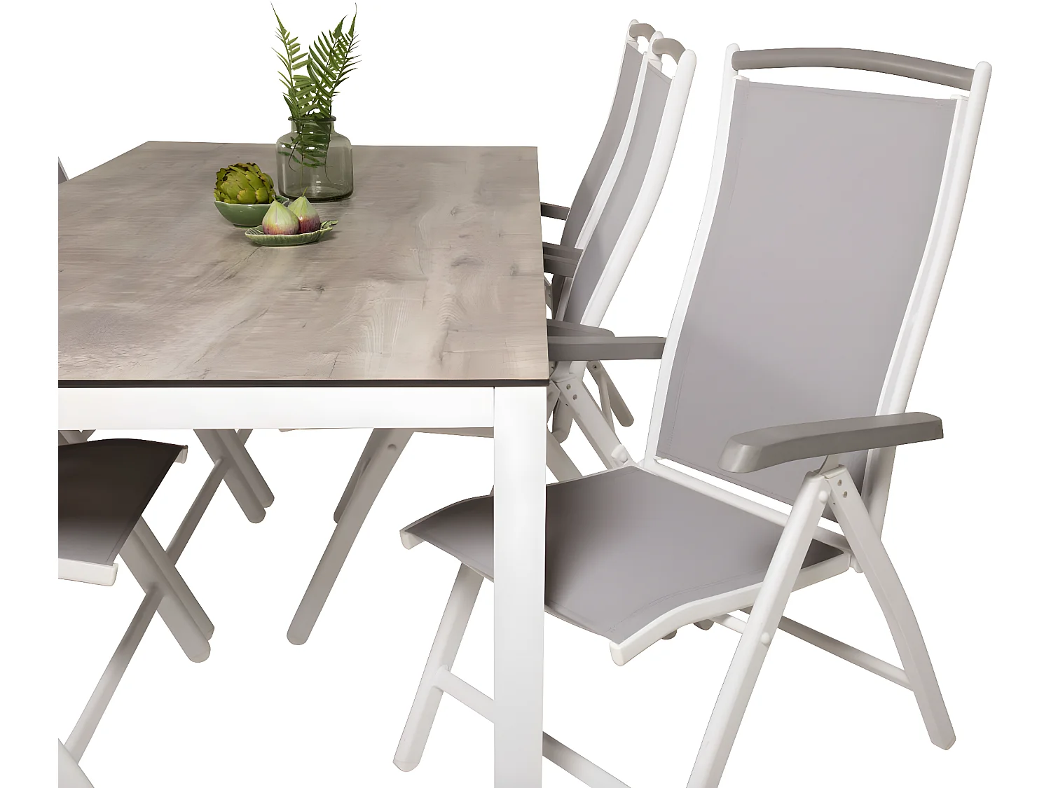 Llama tuinmeubelset tafel 100x205cm en 6 stoel 5pos Albany wit, grijs, crèmekleur.