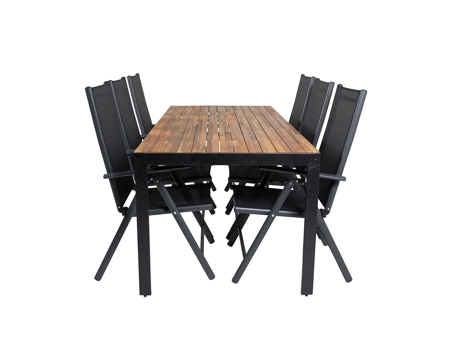 Bois Ensemble table et chaises de jardin, table 90x205cm et 6 chaises Break, noir, naturel.