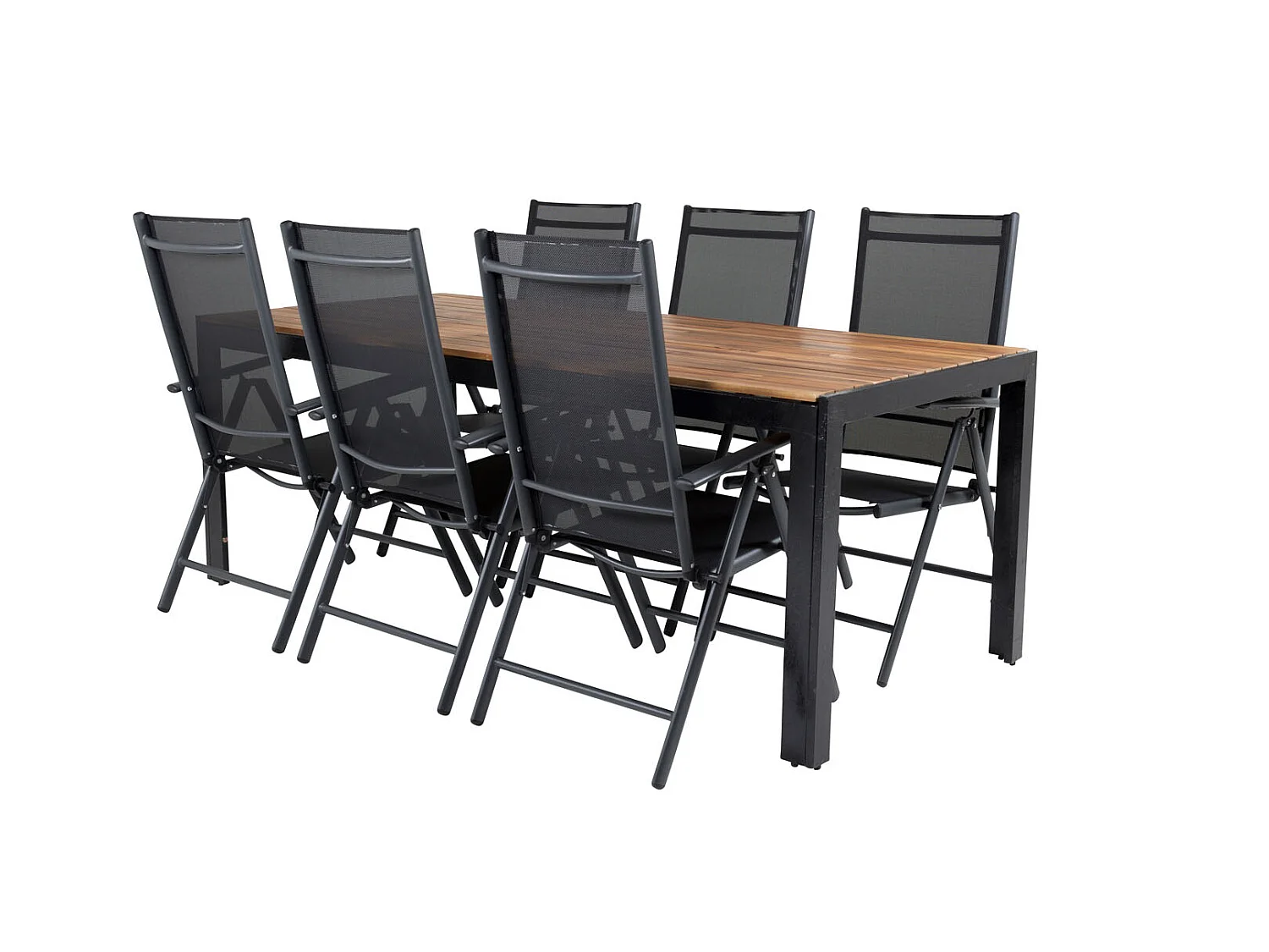 Bois Ensemble table et chaises de jardin, table 90x205cm et 6 chaises Break, noir, naturel.