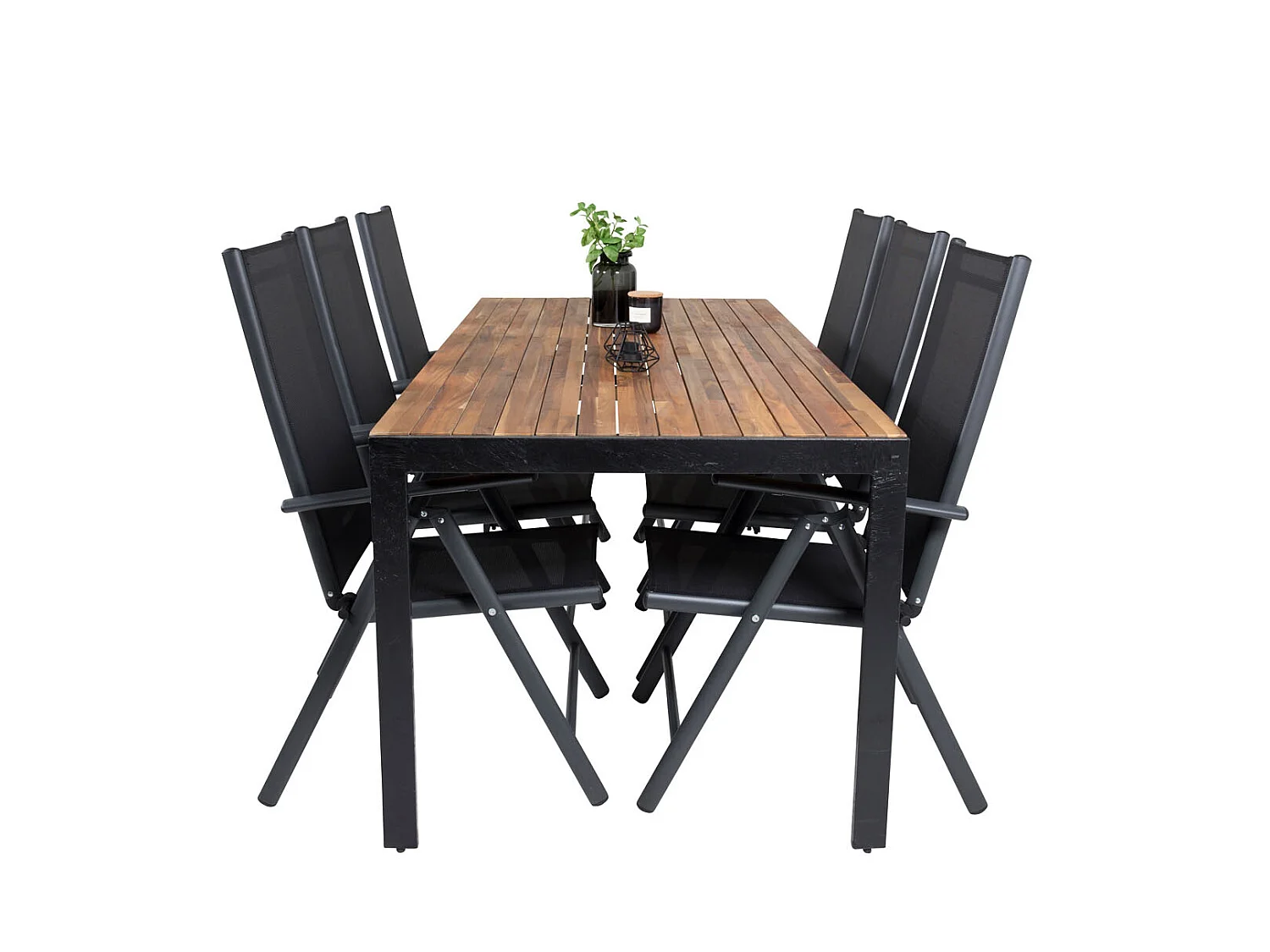 Bois Ensemble table et chaises de jardin, table 90x205cm et 6 chaises Break, noir, naturel.