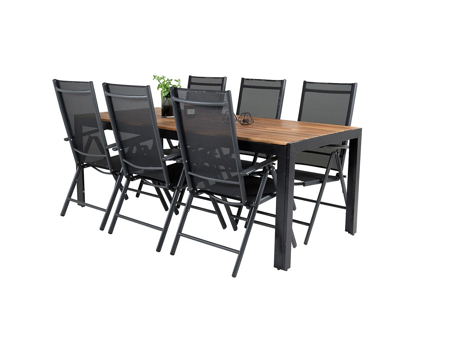 Bois Ensemble table et chaises de jardin, table 90x205cm et 6 chaises Break, noir, naturel.