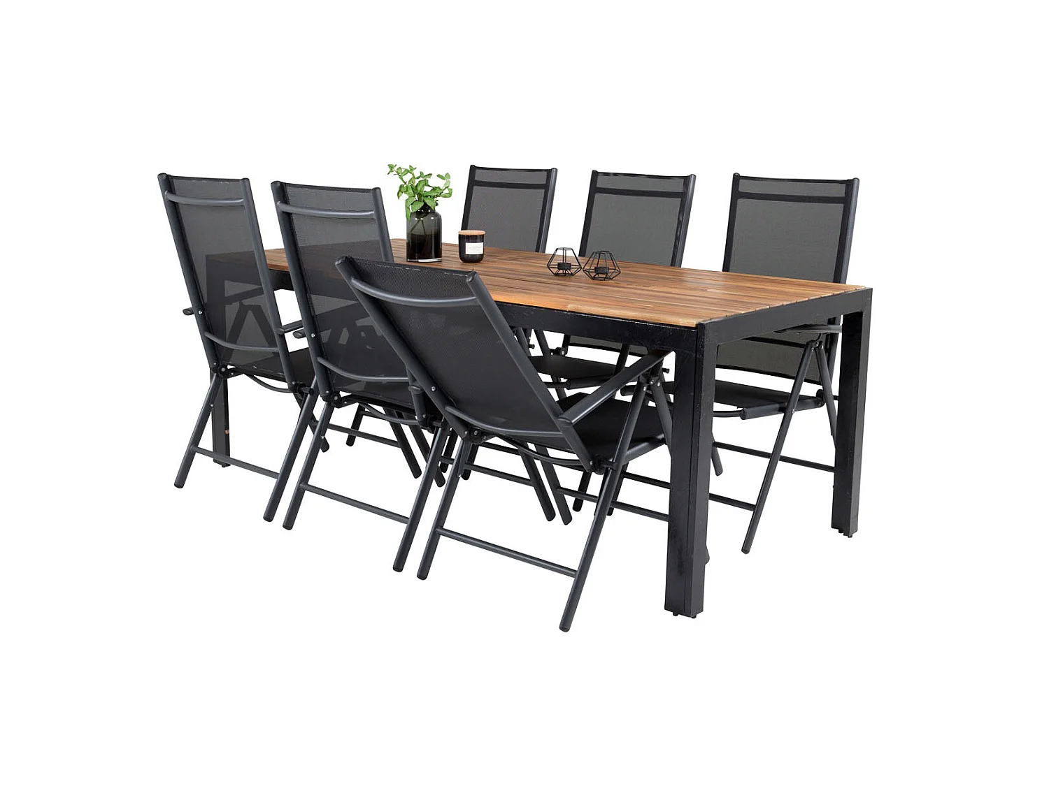 Bois Ensemble table et chaises de jardin, table 90x205cm et 6 chaises Break, noir, naturel.