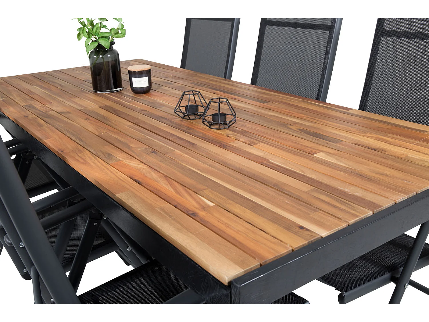 Bois Ensemble table et chaises de jardin, table 90x205cm et 6 chaises Break, noir, naturel.