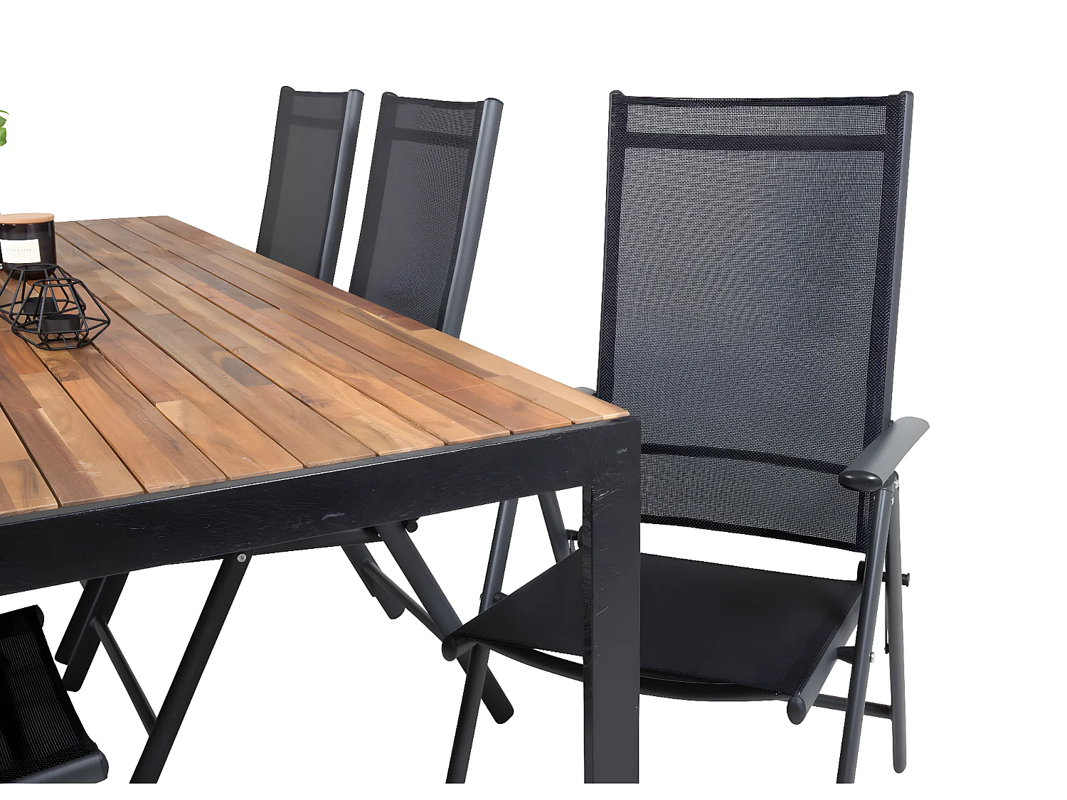 Bois Ensemble table et chaises de jardin, table 90x205cm et 6 chaises Break, noir, naturel.