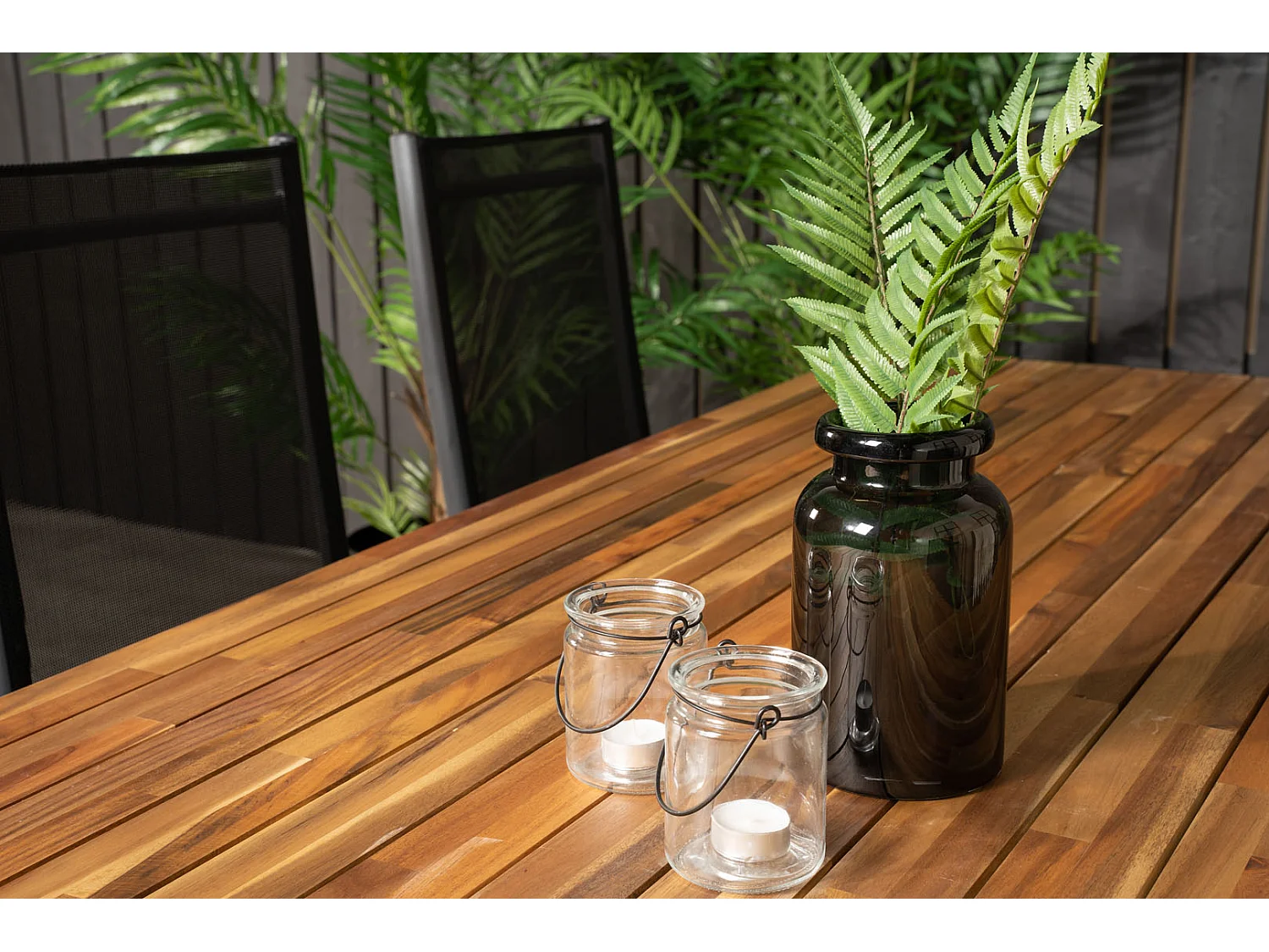 Bois Ensemble table et chaises de jardin, table 90x205cm et 6 chaises Break, noir, naturel.