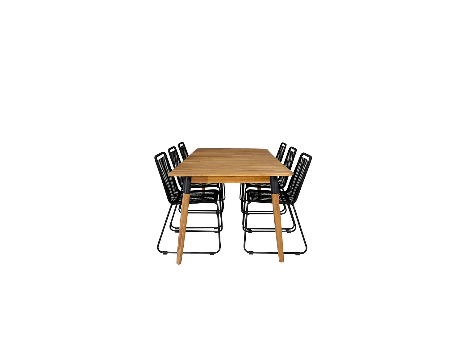 Julian Ensemble table et chaises de jardin, table 100x210cm et 6 chaises stabelS Lindos, noir, naturel.