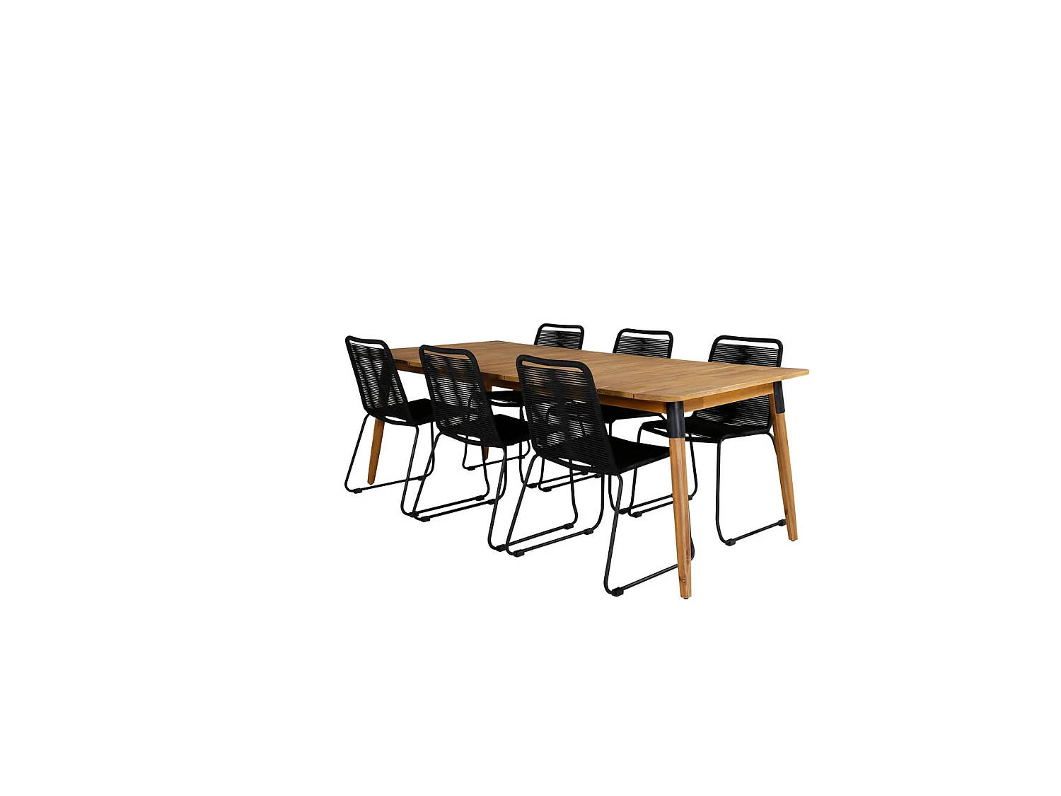 Julian Ensemble table et chaises de jardin, table 100x210cm et 6 chaises stabelS Lindos, noir, naturel.