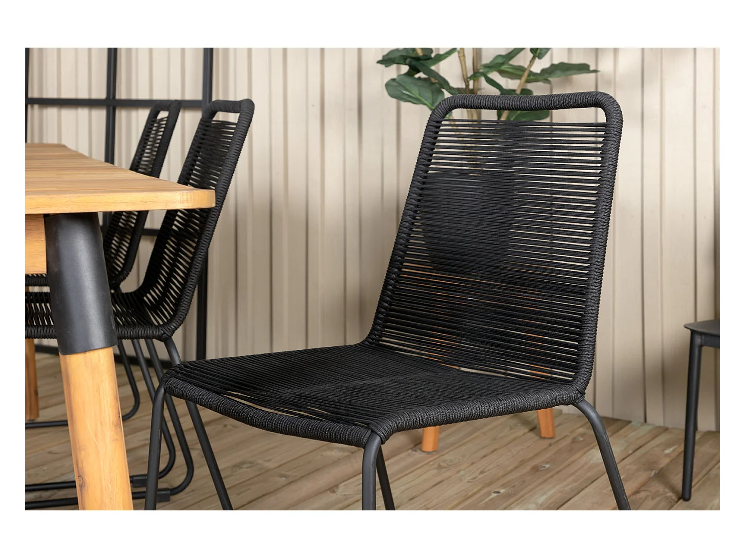 Julian Ensemble table et chaises de jardin, table 100x210cm et 6 chaises stabelS Lindos, noir, naturel.