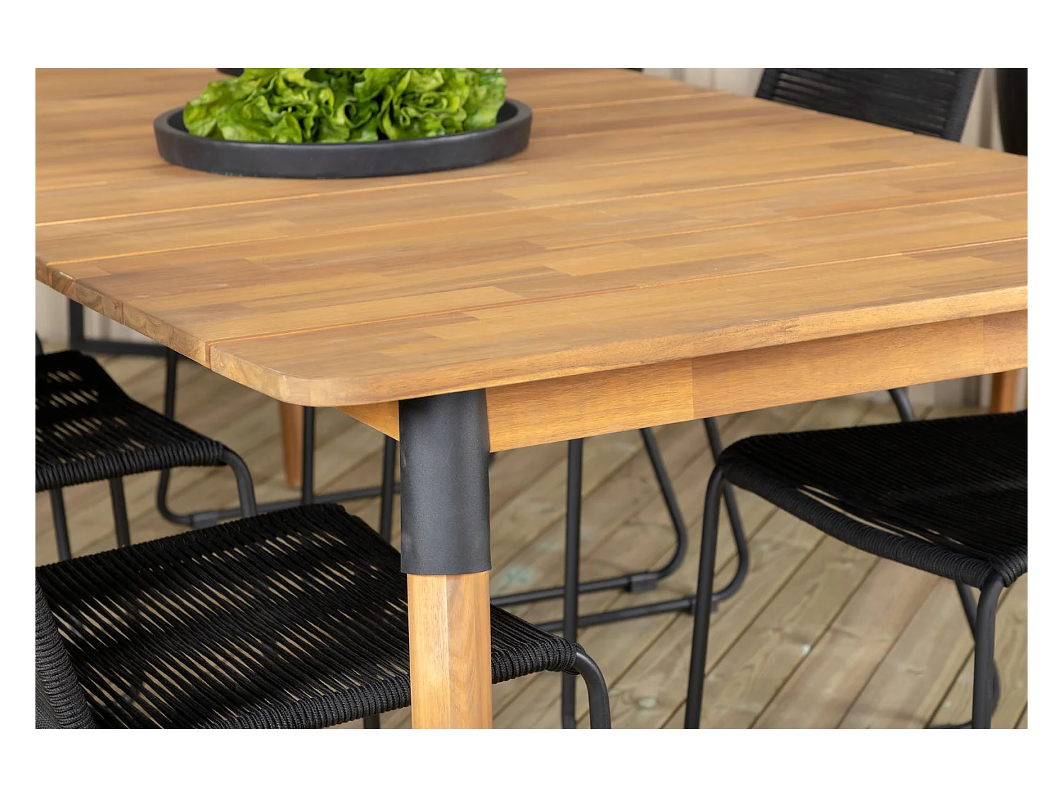 Julian Ensemble table et chaises de jardin, table 100x210cm et 6 chaises stabelS Lindos, noir, naturel.