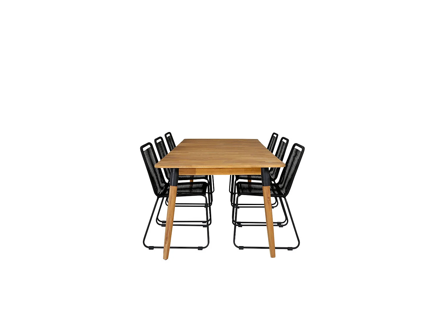 Julian Ensemble table et chaises de jardin, table 100x210cm et 6 chaises stabelS Lindos, noir, naturel.