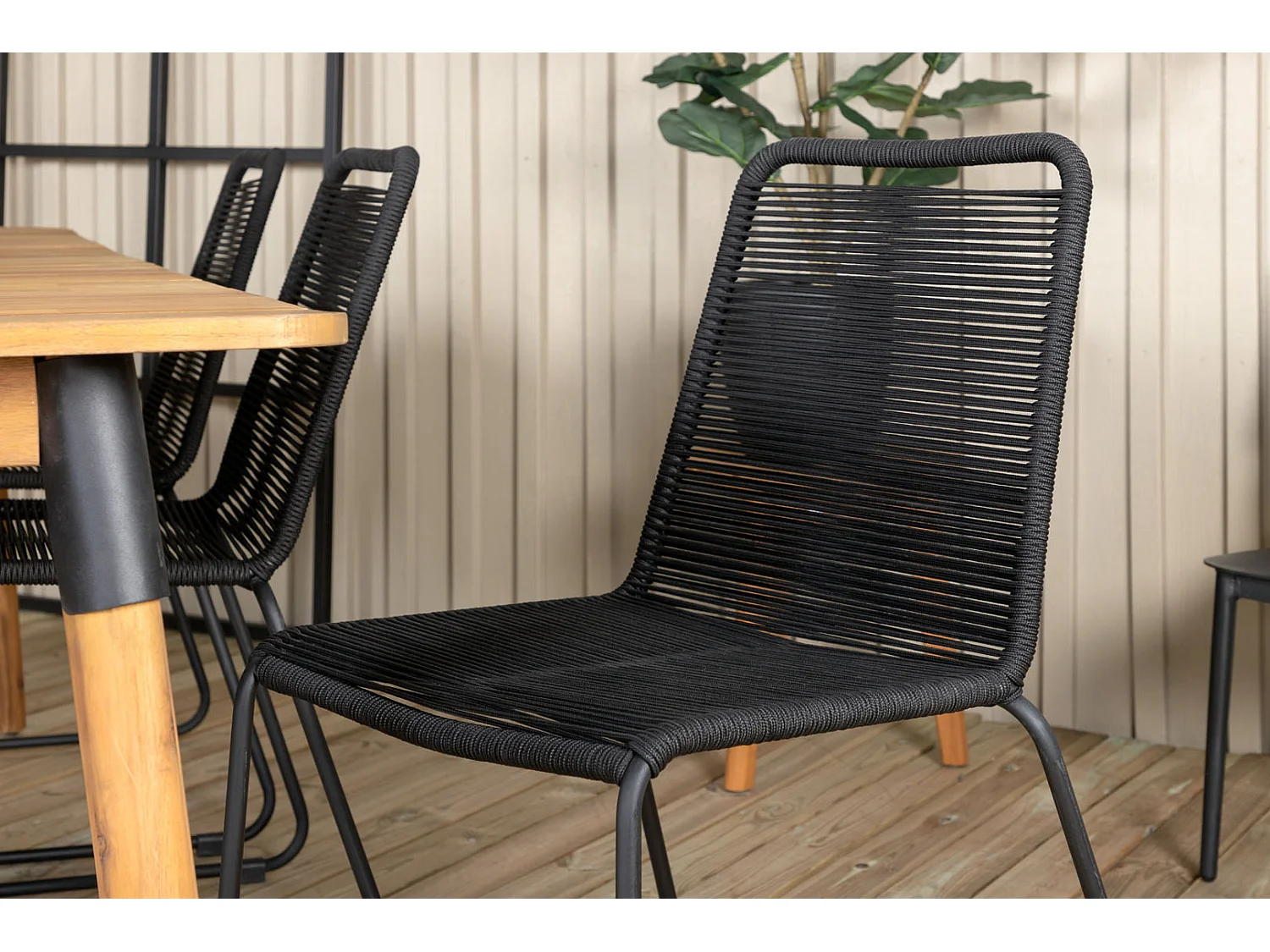 Julian Ensemble table et chaises de jardin, table 100x210cm et 6 chaises stabelS Lindos, noir, naturel.