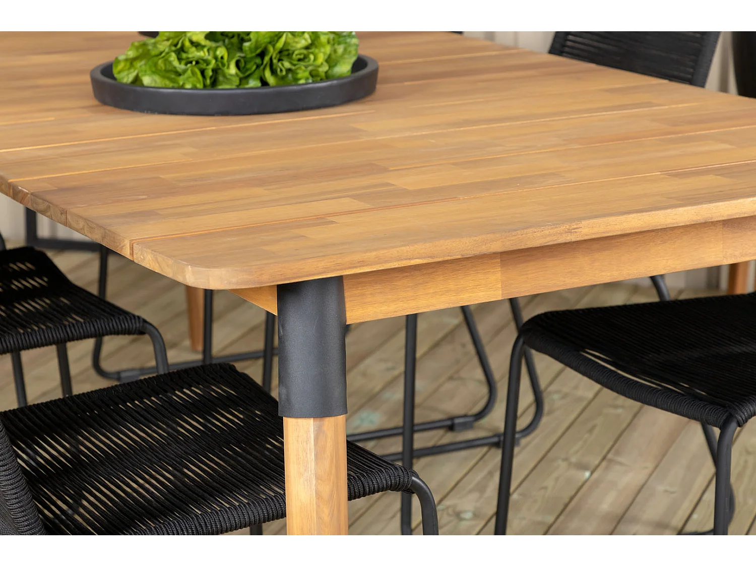 Julian Ensemble table et chaises de jardin, table 100x210cm et 6 chaises stabelS Lindos, noir, naturel.