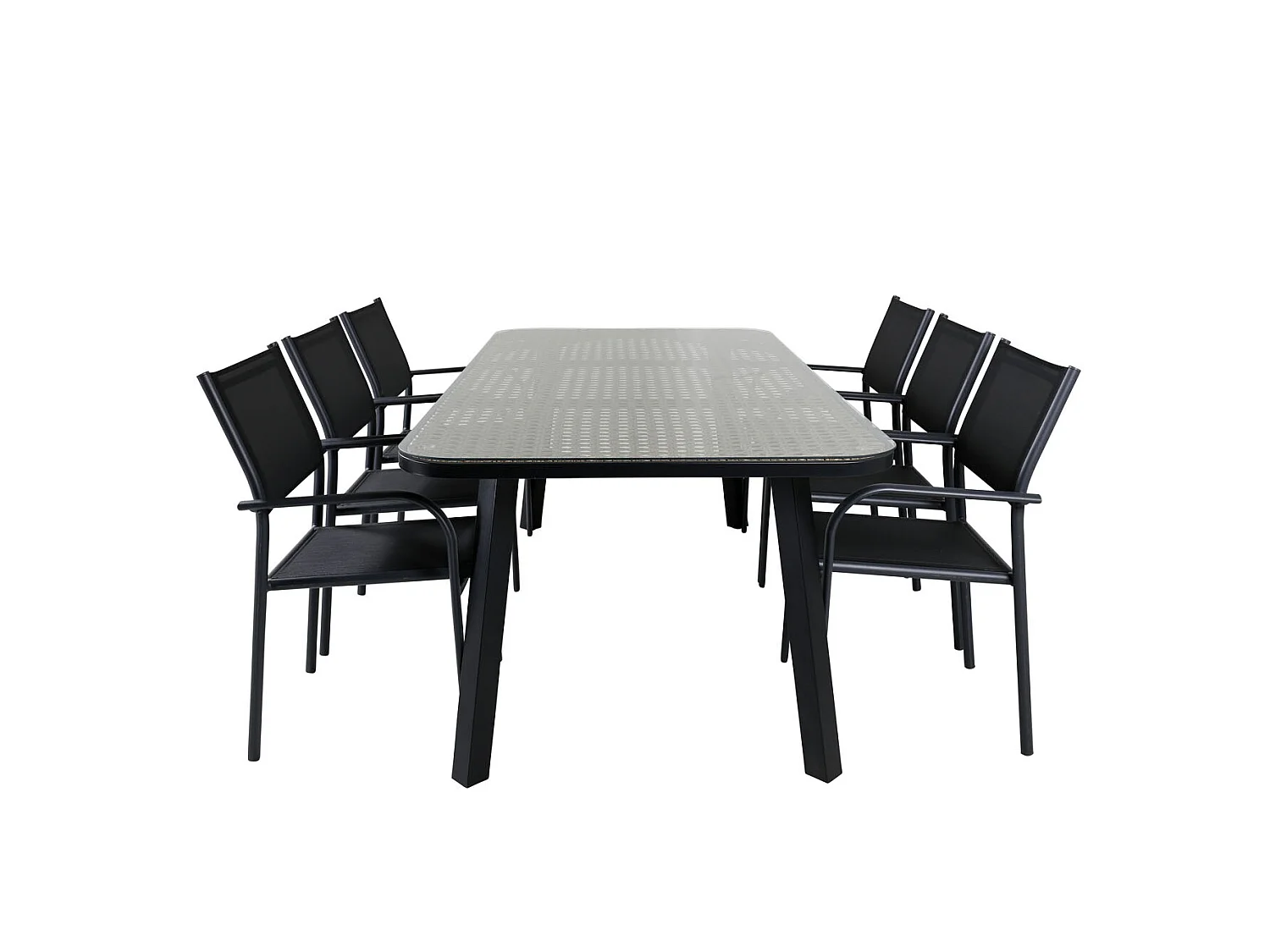 Paola Ensemble table et chaises de jardin, table 100x200cm et 6 chaises Santorini, noir, naturel.