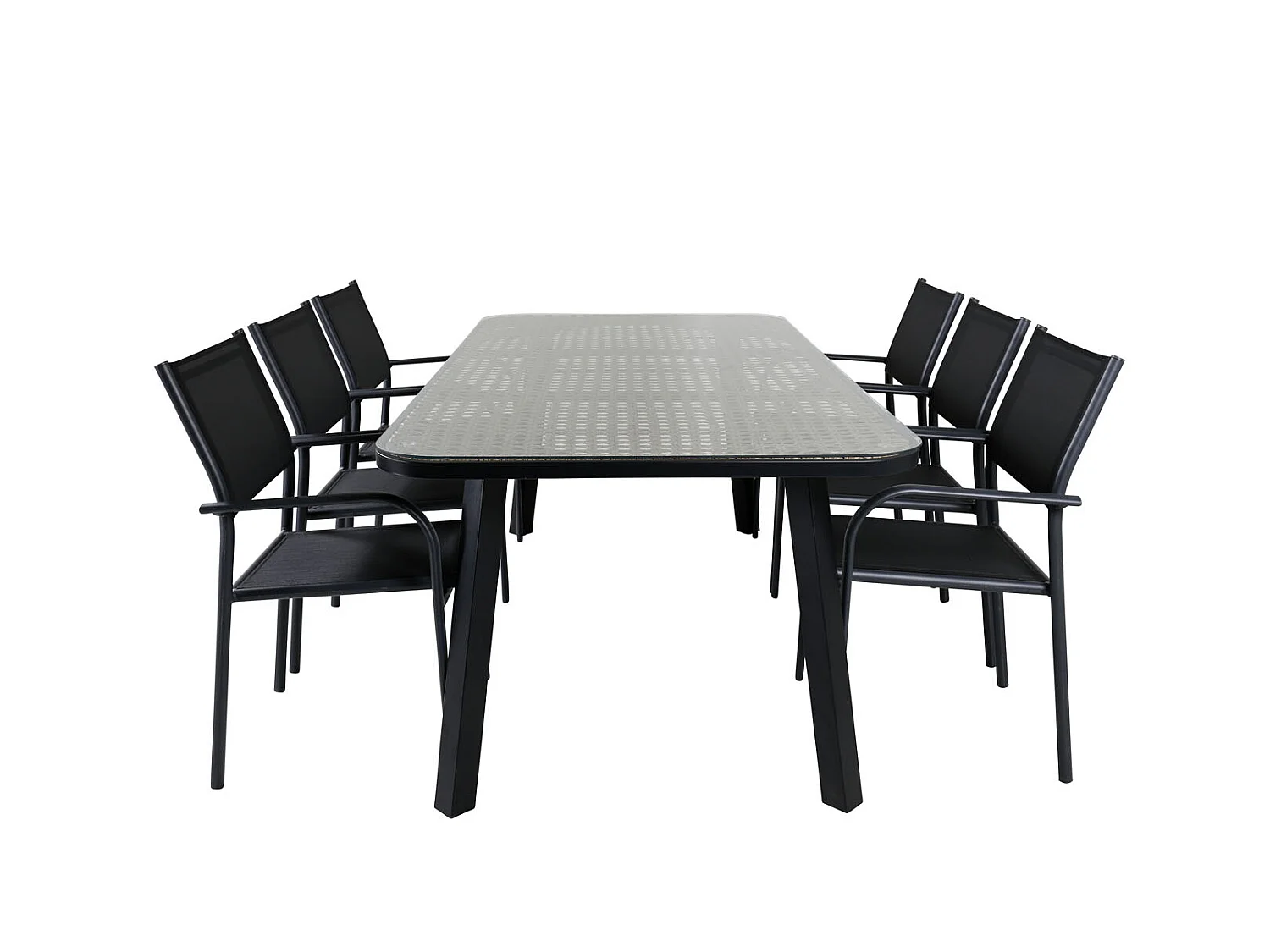 Paola Ensemble table et chaises de jardin, table 100x200cm et 6 chaises Santorini, noir, naturel.