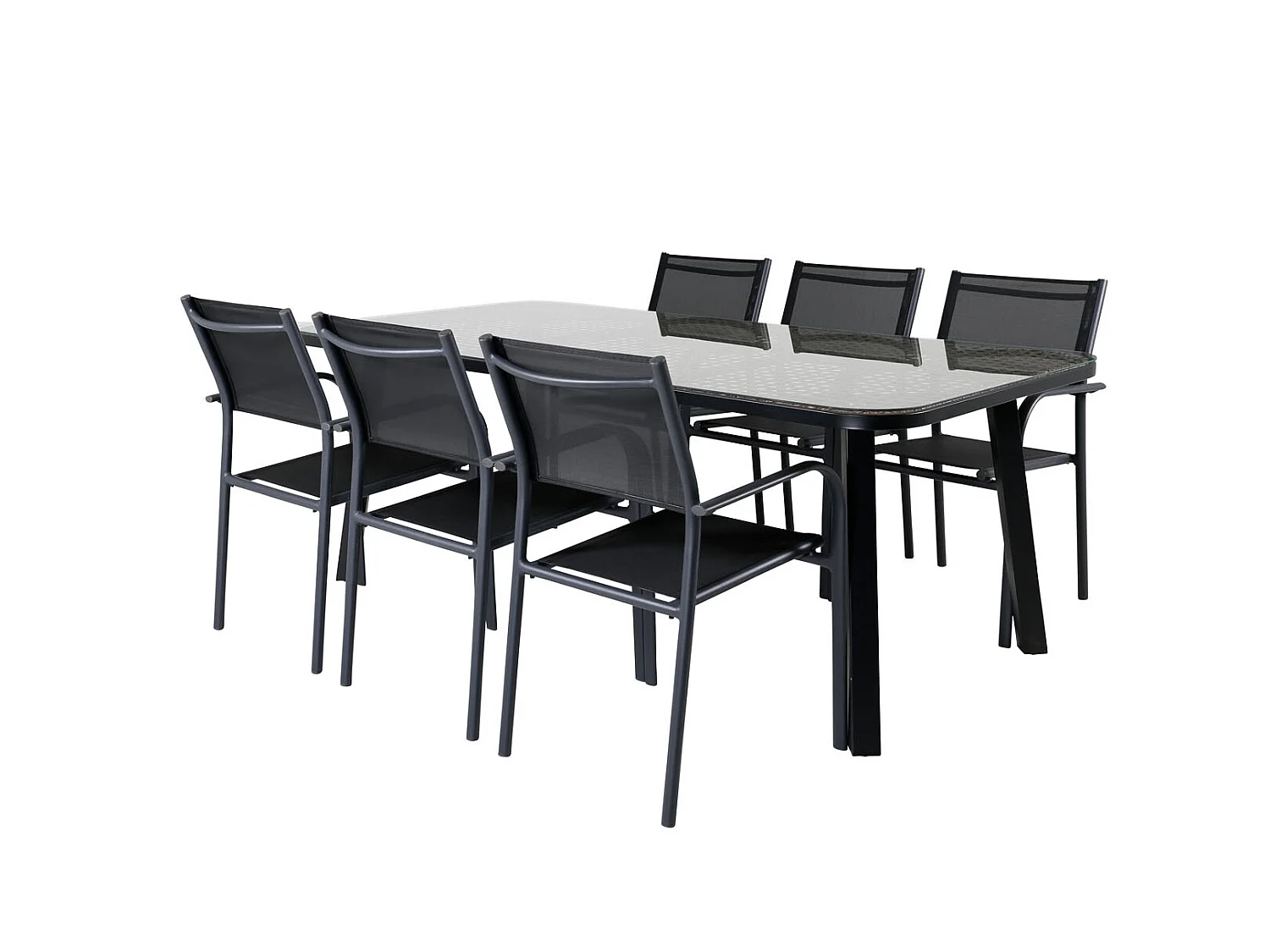 Paola Ensemble table et chaises de jardin, table 100x200cm et 6 chaises Santorini, noir, naturel.