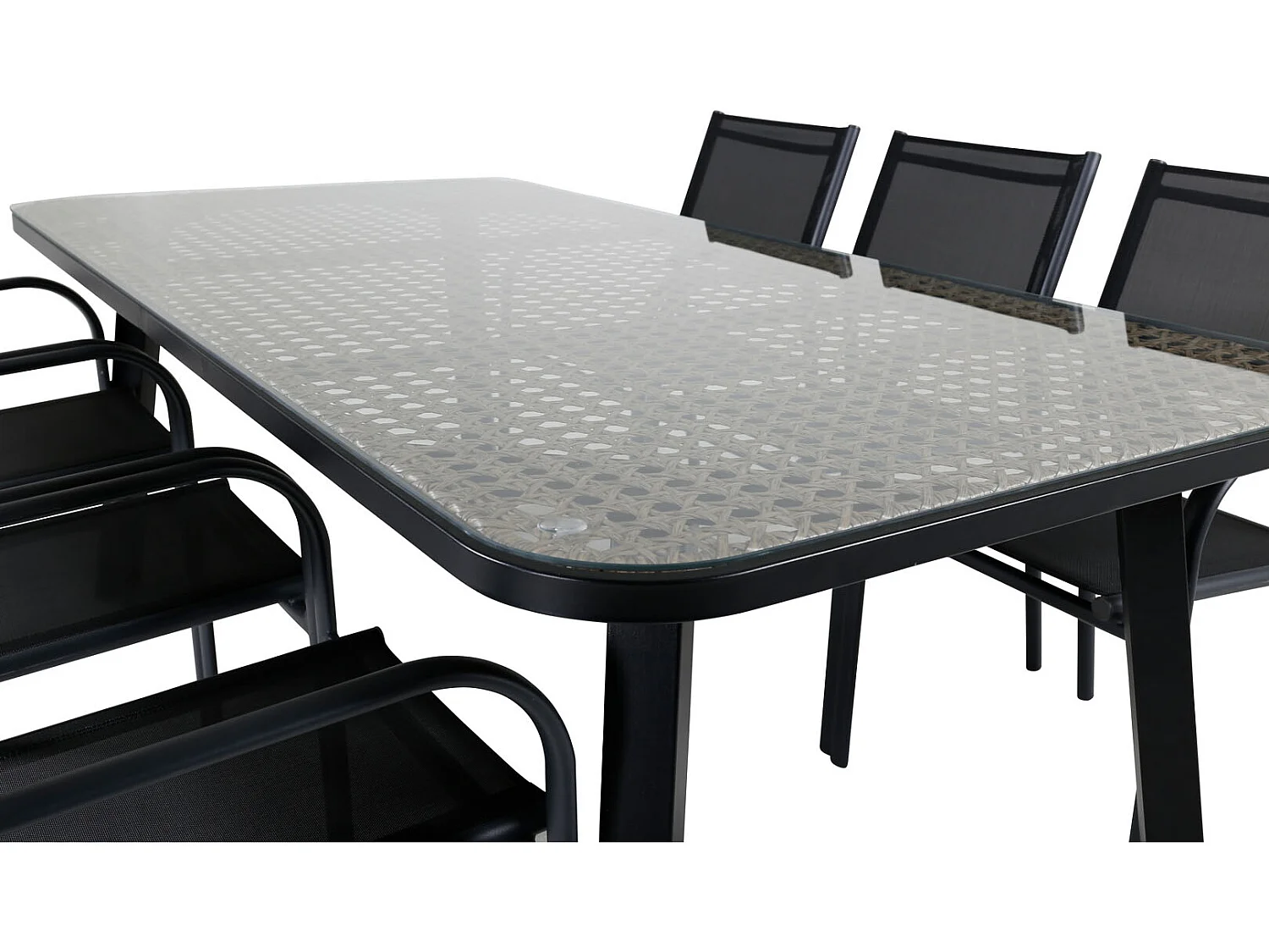 Paola Ensemble table et chaises de jardin, table 100x200cm et 6 chaises Santorini, noir, naturel.