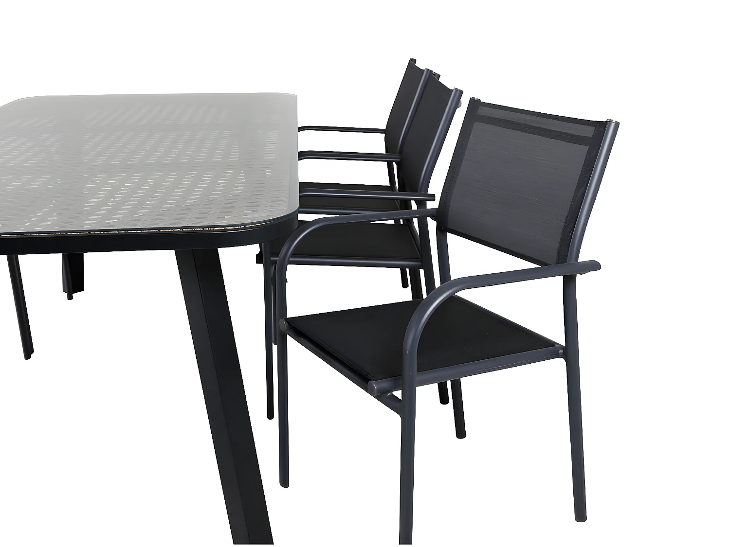 Paola Ensemble table et chaises de jardin, table 100x200cm et 6 chaises Santorini, noir, naturel.