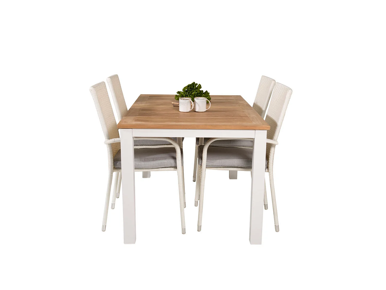 Panama Ensemble table et chaises de jardin, table 90x152/210cm et 4 chaises Anna, blanc, naturel.