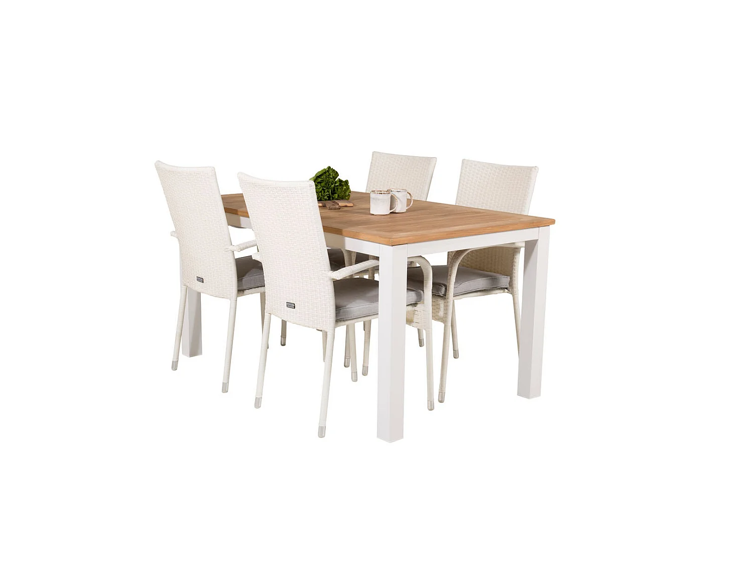 Panama Ensemble table et chaises de jardin, table 90x152/210cm et 4 chaises Anna, blanc, naturel.