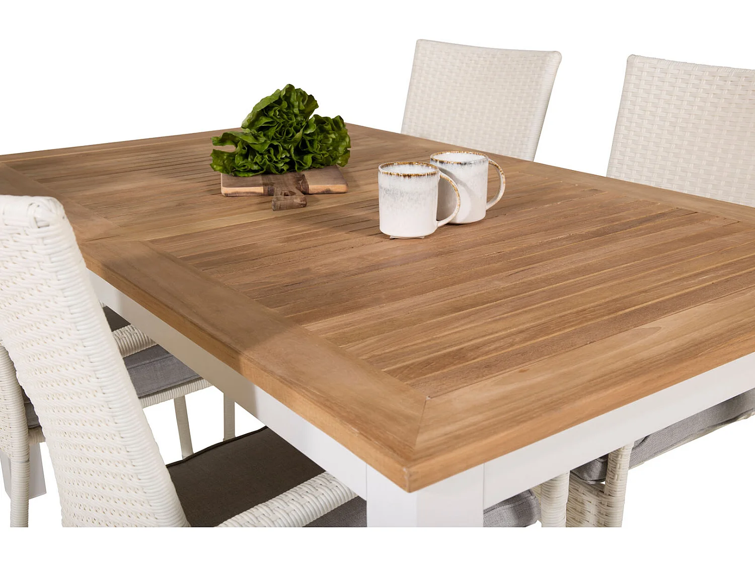 Panama Ensemble table et chaises de jardin, table 90x152/210cm et 4 chaises Anna, blanc, naturel.