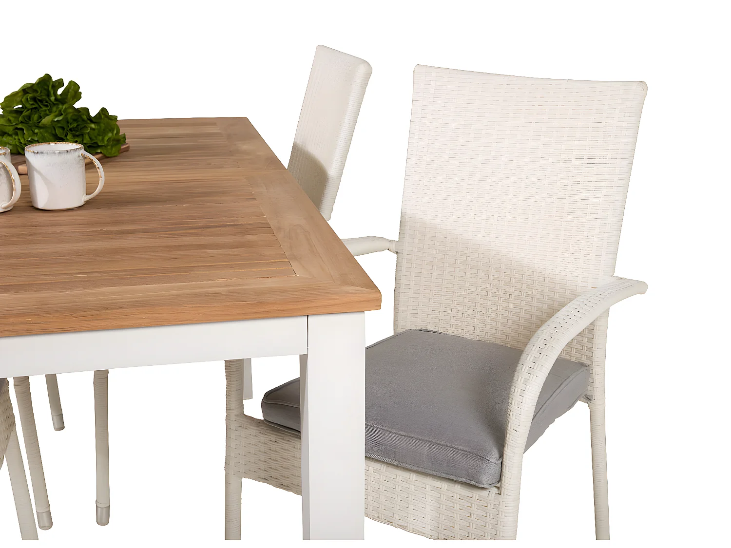 Panama Ensemble table et chaises de jardin, table 90x152/210cm et 4 chaises Anna, blanc, naturel.