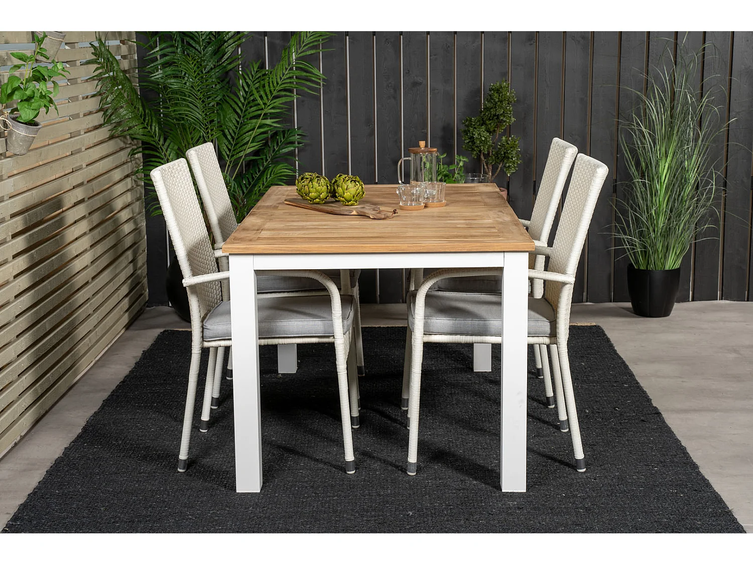 Panama Ensemble table et chaises de jardin, table 90x152/210cm et 4 chaises Anna, blanc, naturel.