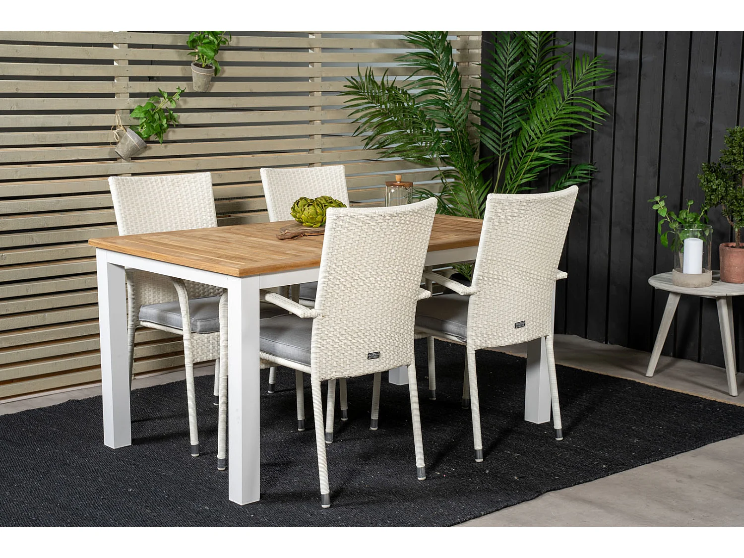 Panama Ensemble table et chaises de jardin, table 90x152/210cm et 4 chaises Anna, blanc, naturel.