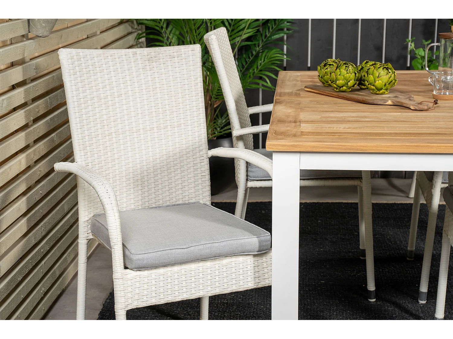 Panama Ensemble table et chaises de jardin, table 90x152/210cm et 4 chaises Anna, blanc, naturel.