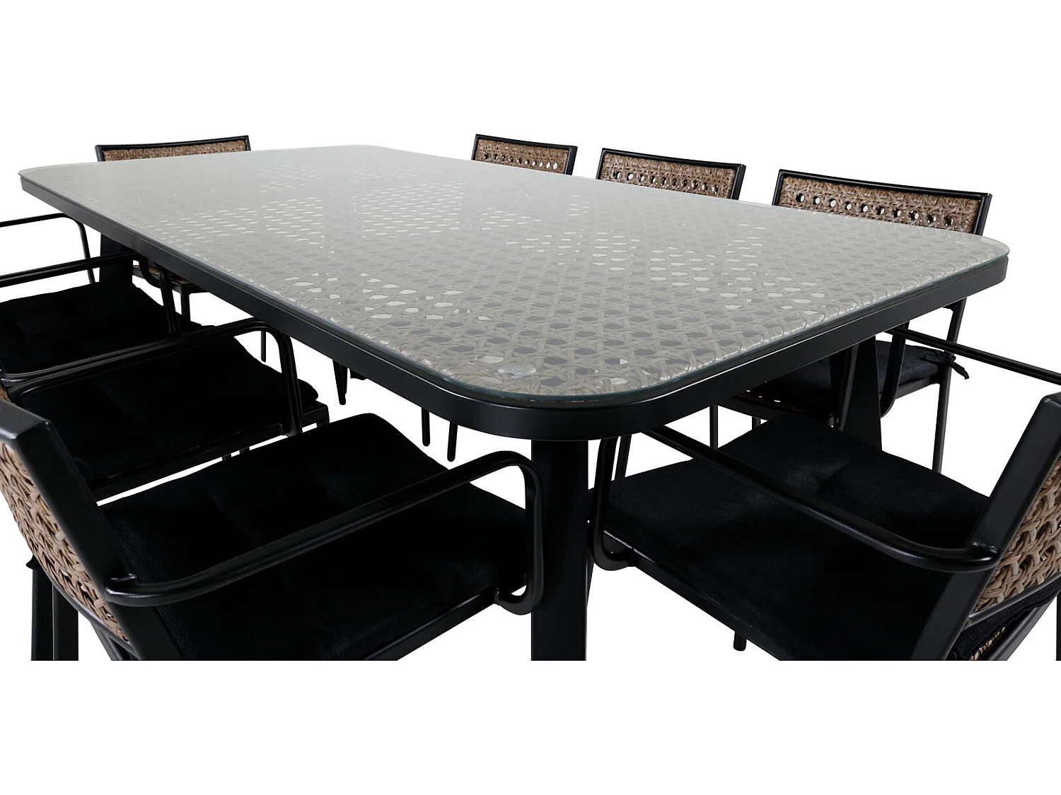Paola Ensemble table et chaises de jardin, table 100x200cm et 8 chaises Paola, noir, naturel.