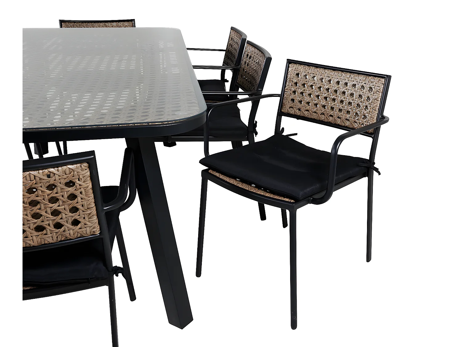 Paola Ensemble table et chaises de jardin, table 100x200cm et 8 chaises Paola, noir, naturel.