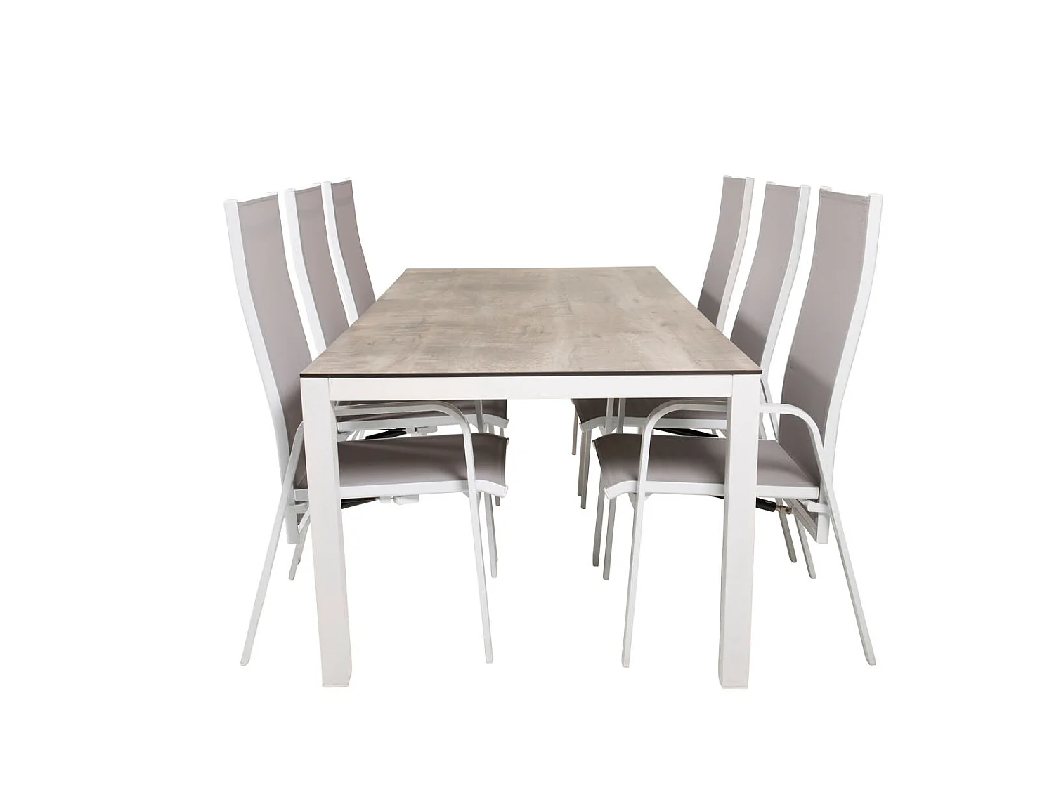 Llama Ensemble table et chaises de jardin, table 100x205cm et 6 chaises Copacabana, blanc, gris, crème.