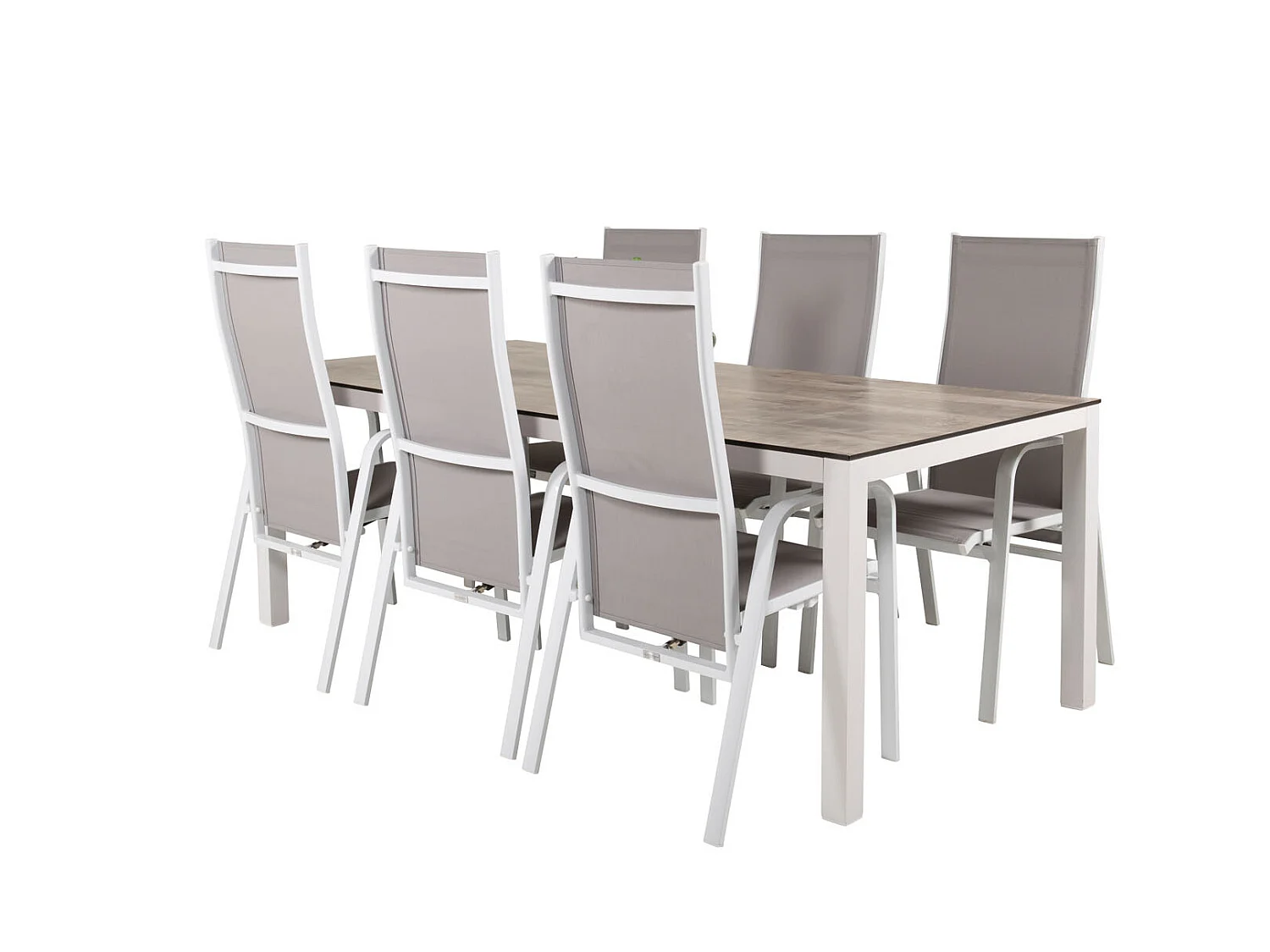 Llama Ensemble table et chaises de jardin, table 100x205cm et 6 chaises Copacabana, blanc, gris, crème.