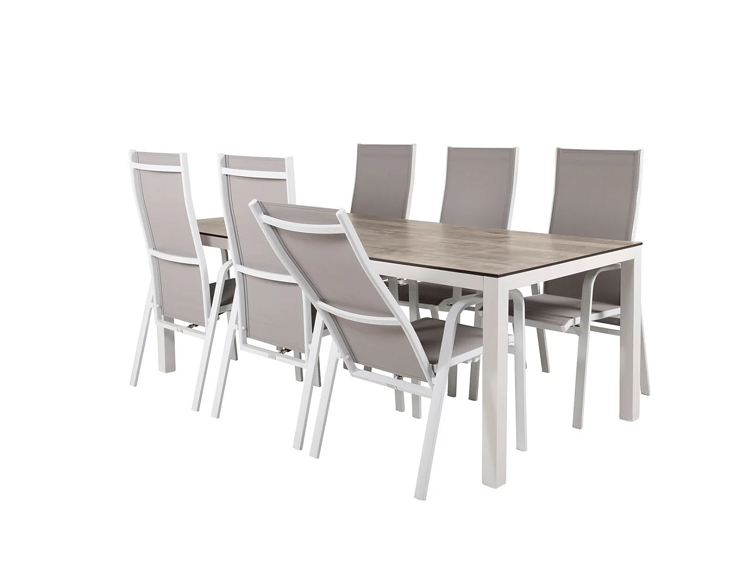 Llama Ensemble table et chaises de jardin, table 100x205cm et 6 chaises Copacabana, blanc, gris, crème.