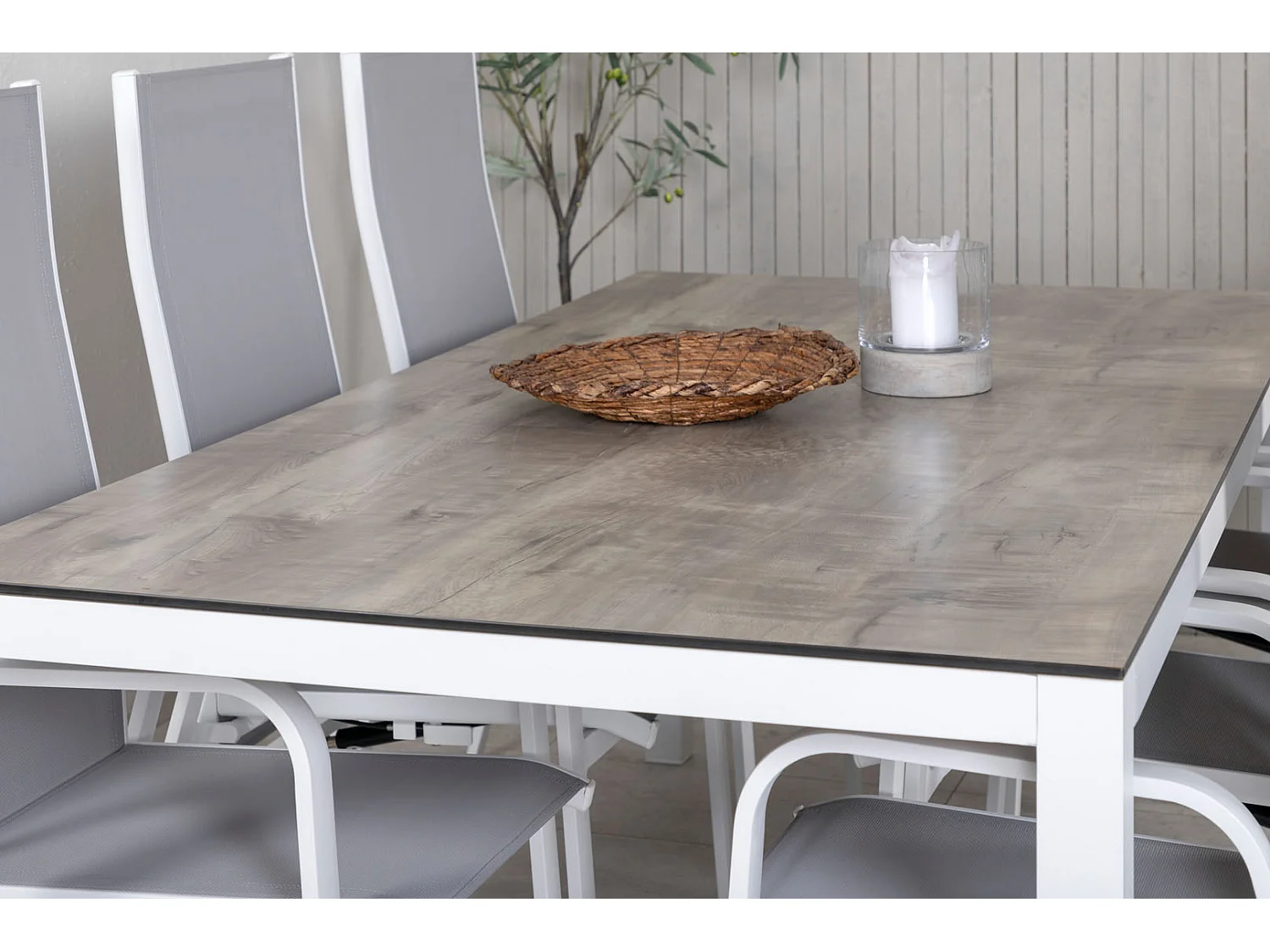 Llama Ensemble table et chaises de jardin, table 100x205cm et 6 chaises Copacabana, blanc, gris, crème.