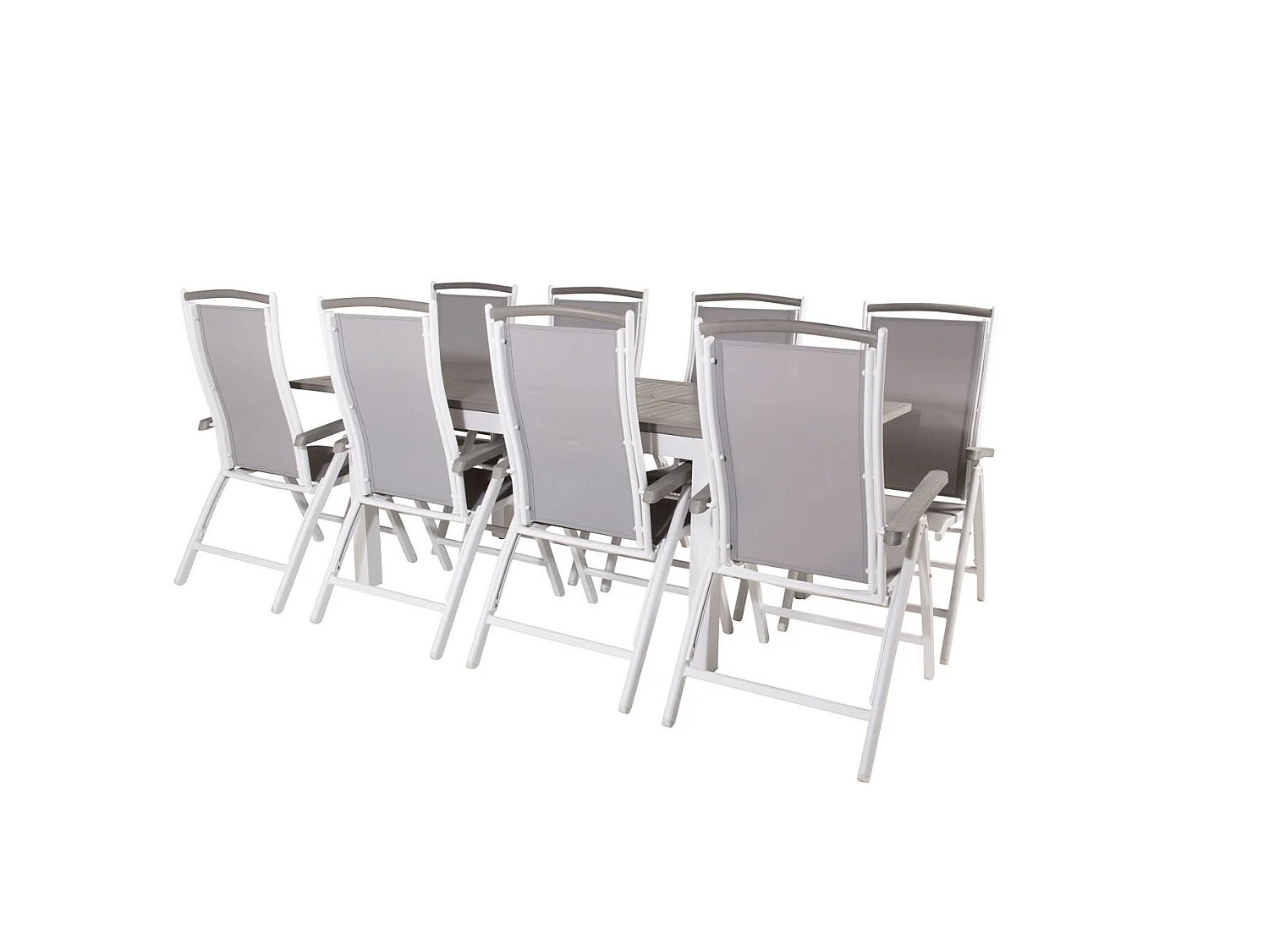 Albany Ensemble table et chaises de jardin, table 90x160/240cm et 8 chaises 5pos Albany, blanc, gris.