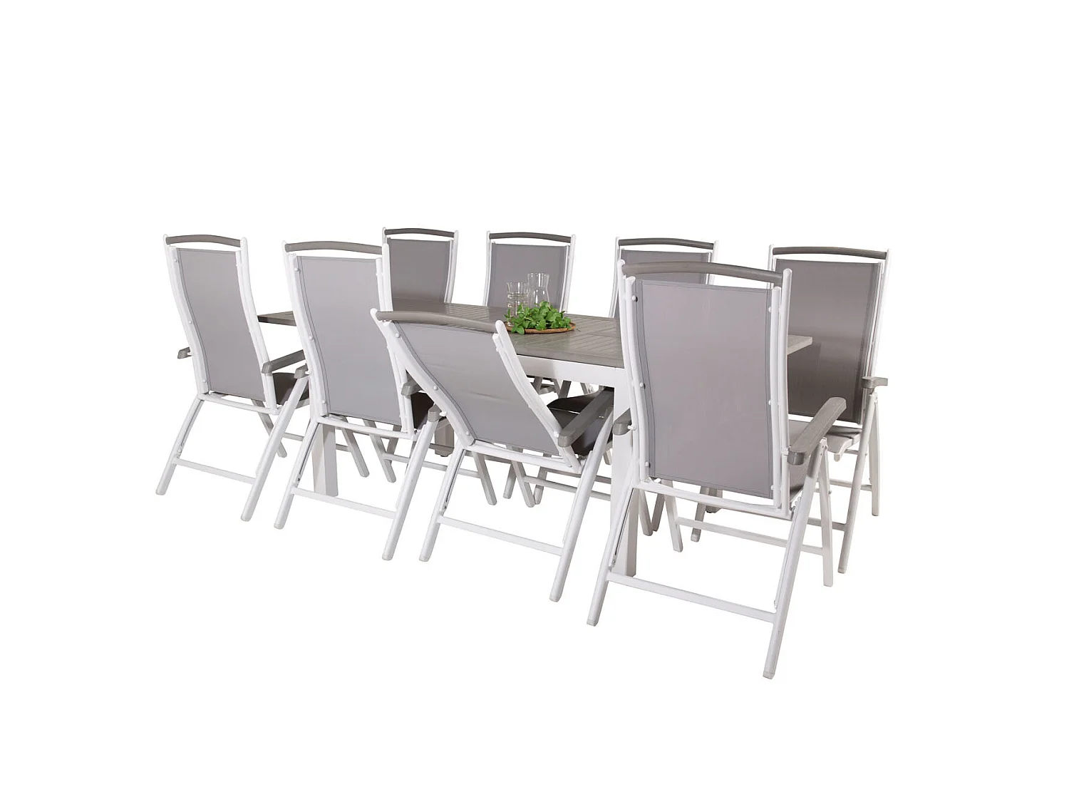 Albany Ensemble table et chaises de jardin, table 90x160/240cm et 8 chaises 5pos Albany, blanc, gris.