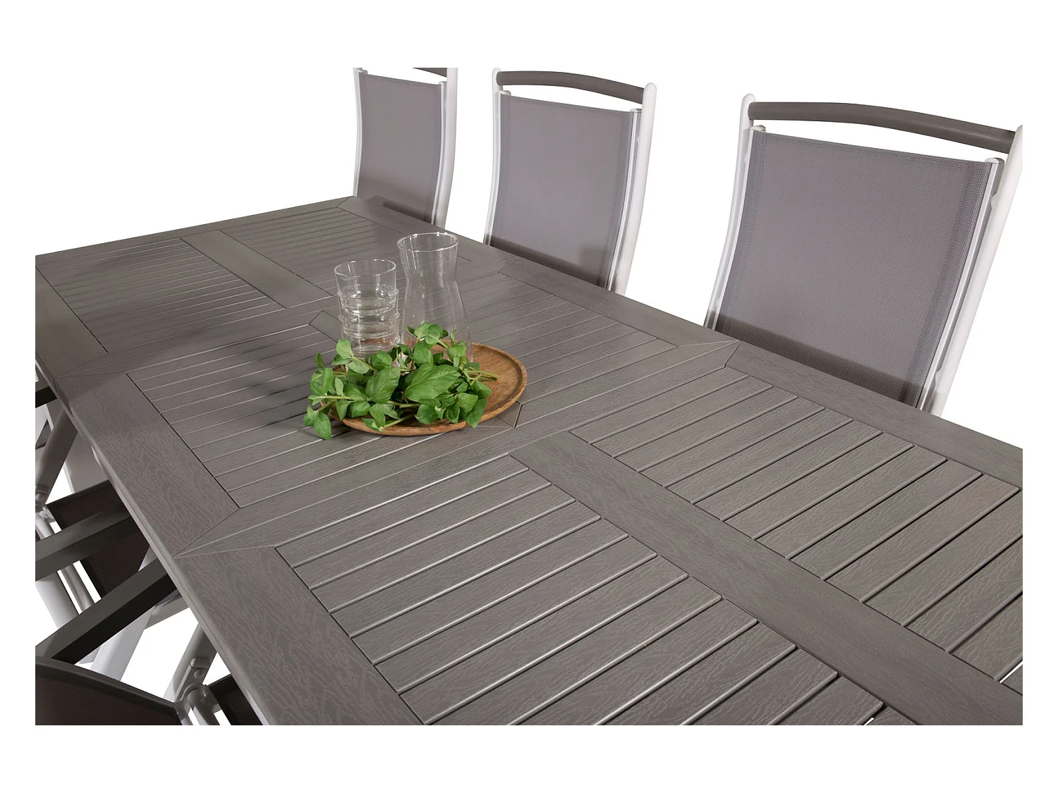 Albany Ensemble table et chaises de jardin, table 90x160/240cm et 8 chaises 5pos Albany, blanc, gris.