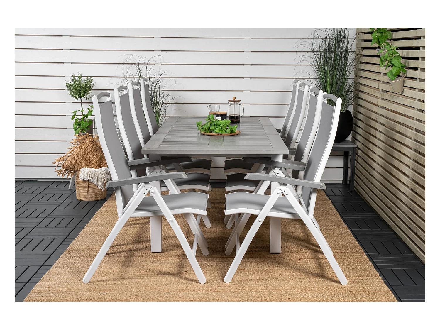 Albany Ensemble table et chaises de jardin, table 90x160/240cm et 8 chaises 5pos Albany, blanc, gris.